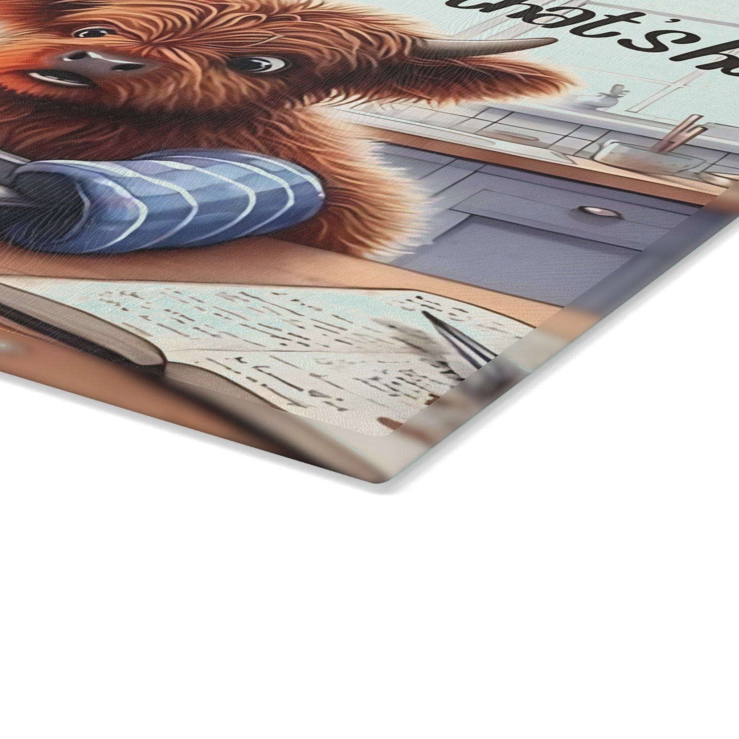 ¡Qué rico! – Tabla de cortar con diseño de vaca de las Highlands