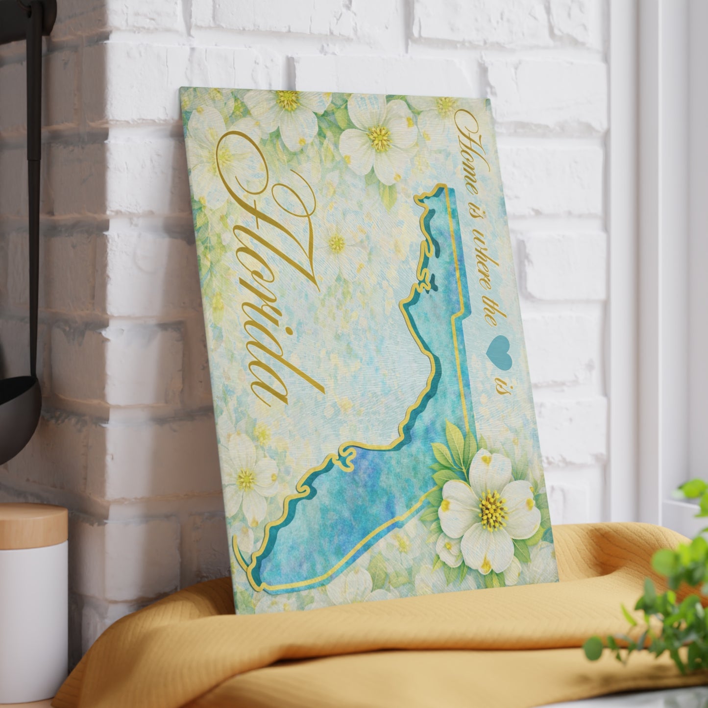 Florida State Flower Glass Cutting Board – Home Is Where the Heart Is Florida Kitchen Decor