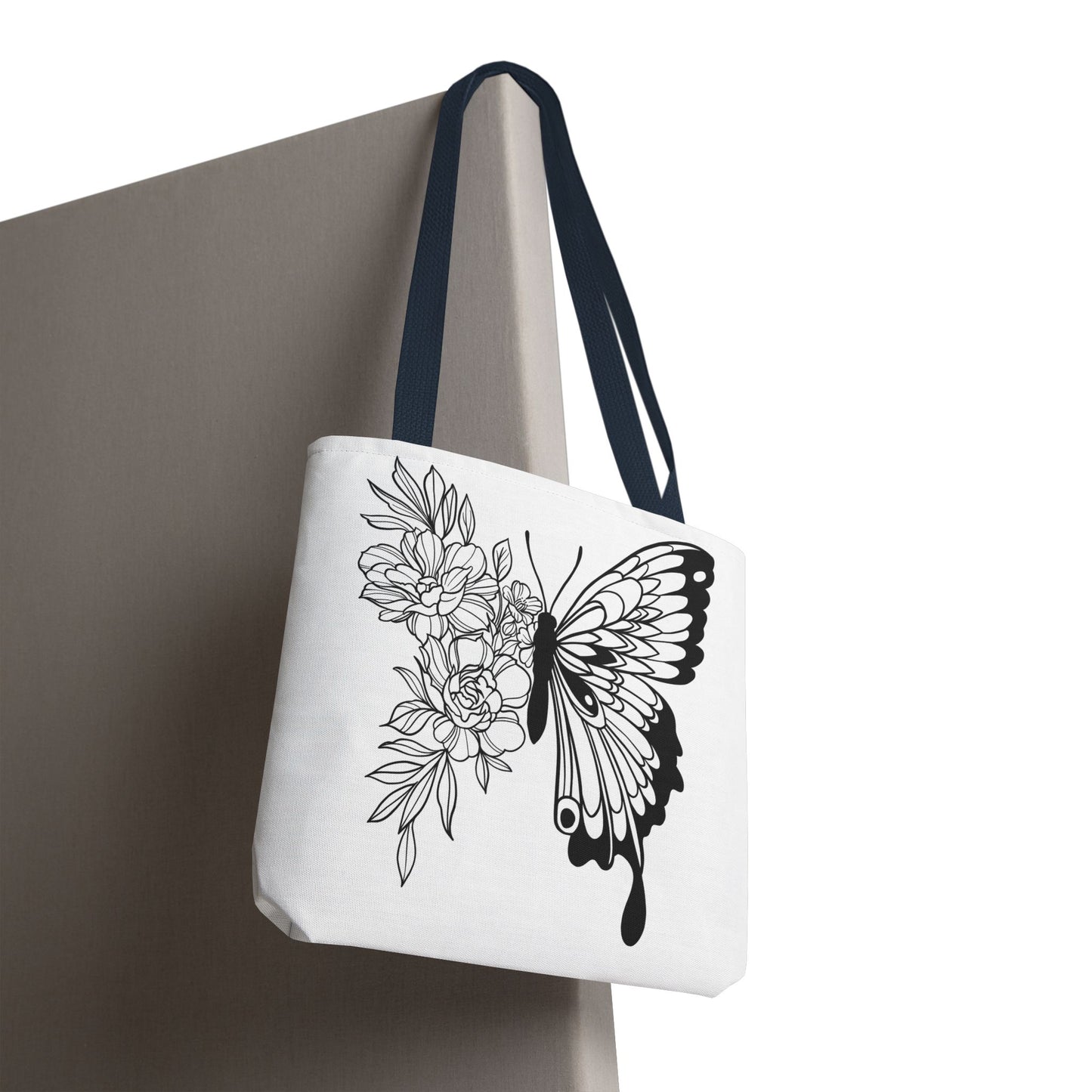 🦋 Black & White Butterfly Floral Tote Bag – Elegant Simplicity in Every Carry 🌸👜