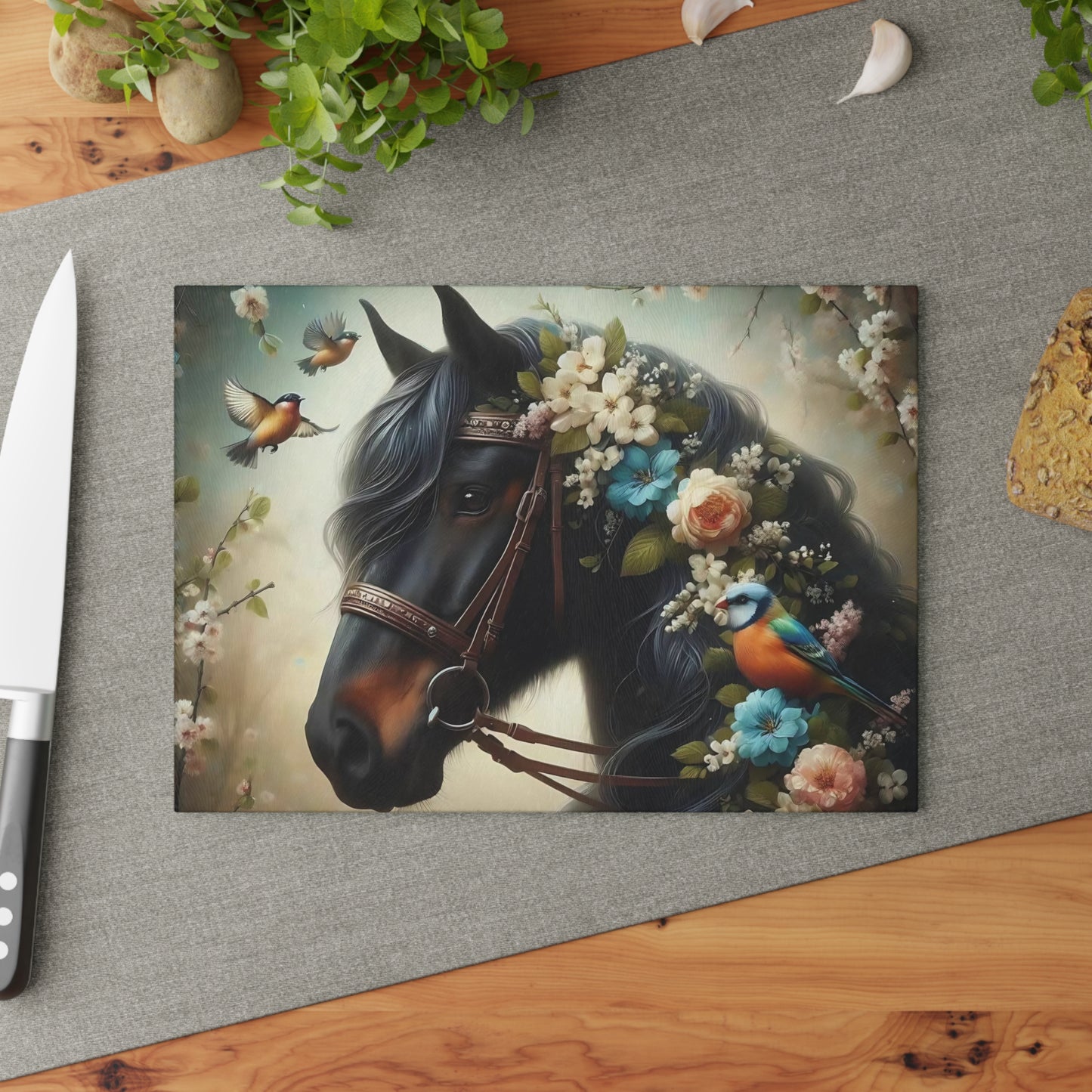 Tabla de cortar de caballo marrón Tabla de cortar de vidrio templado Tabla de charcutería Tabla de cortar Regalo de inauguración de la casa Tabla de cortar personalizada