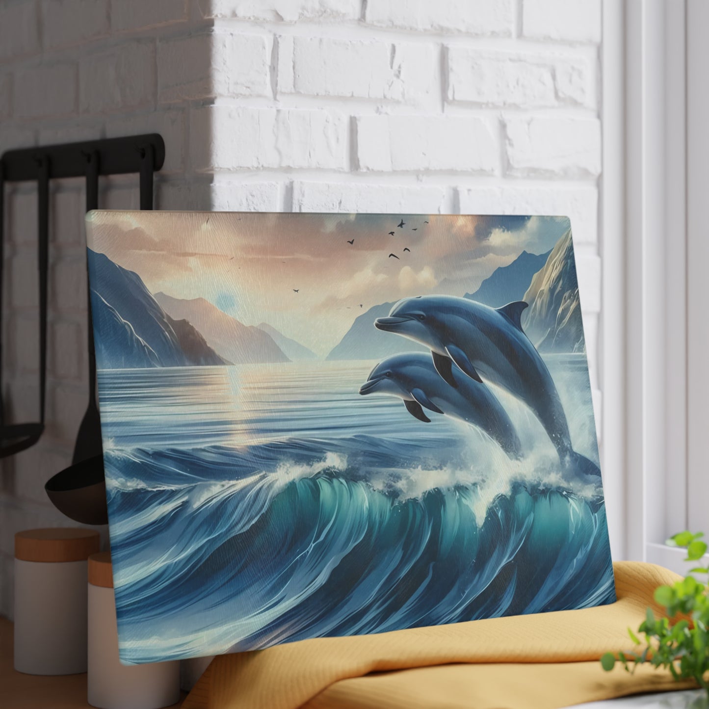 🌊🐬 Ocean Wave Dolphins Cutting Board – Coastal Elegance for Your Kitchen 🐬🌊