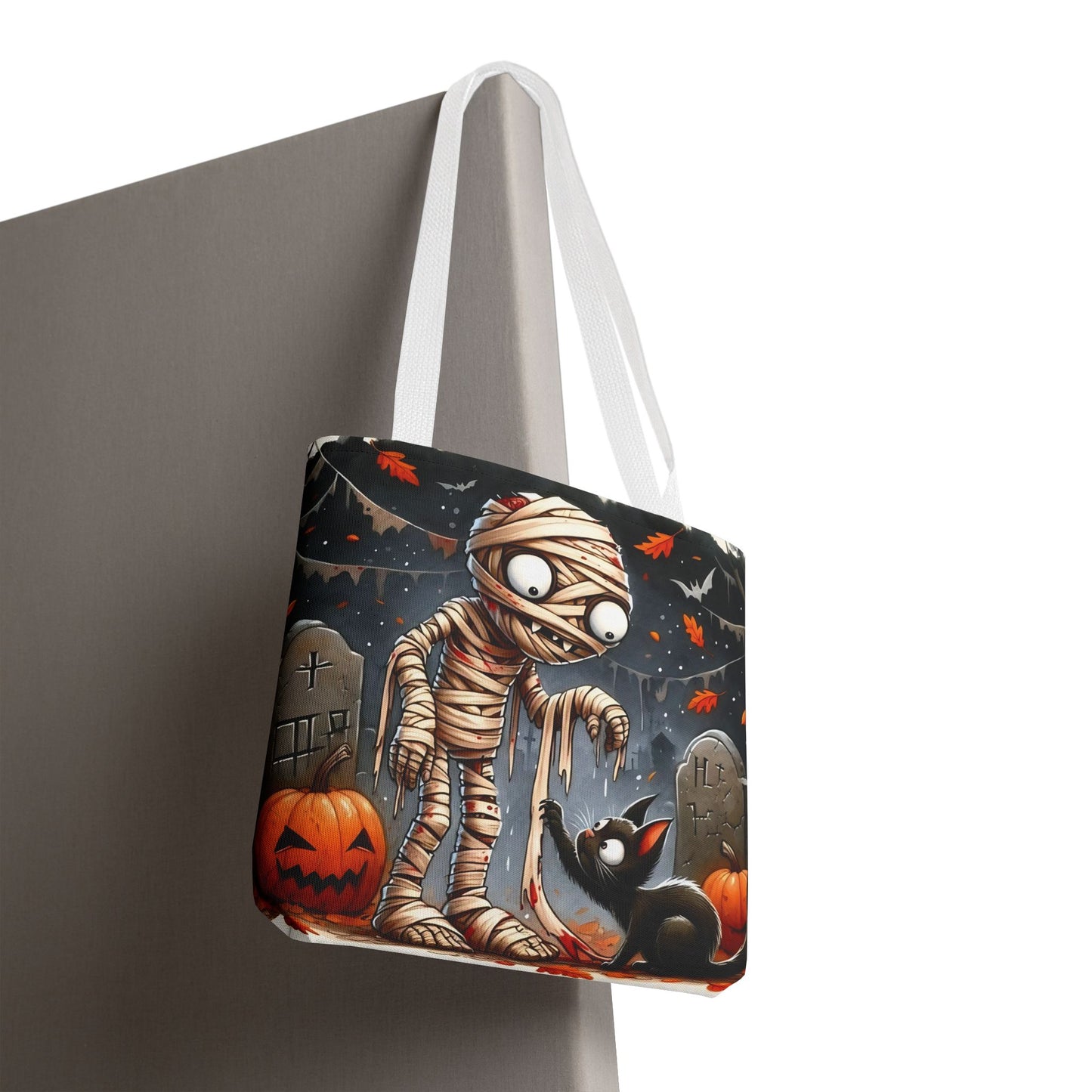 🎃 Mummy & Black Cat Halloween Tote Bag – Spooky Cute & Perfect for Trick-or-Treating 🖤🛍️