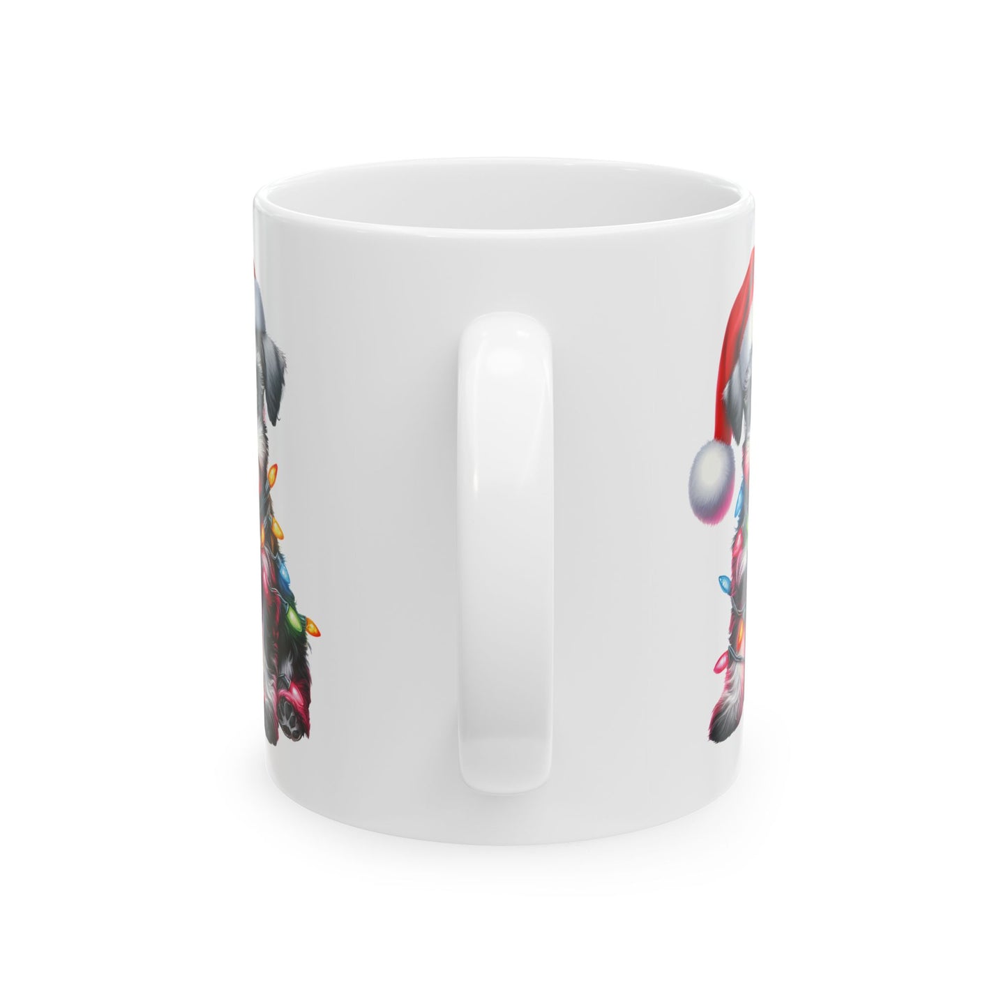 🎄 Miniature Schnauzer Christmas Mug – Holiday Cheer with a Pup in Lights 🐾