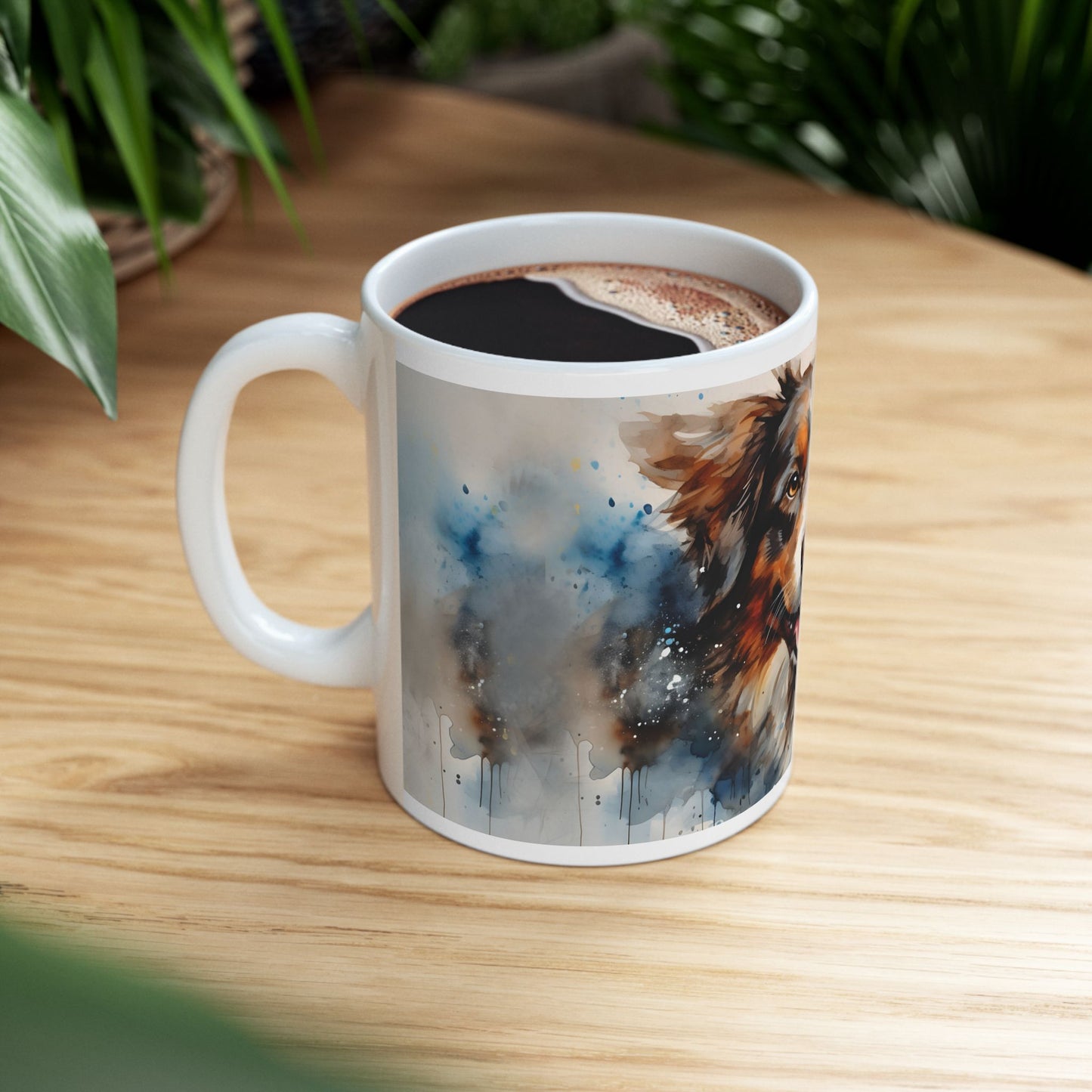 Taza de acuarela de pastor australiano: ¡una explosión de color y personalidad!