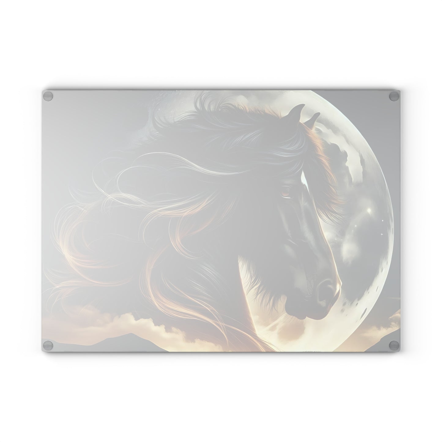 🖤 Majestic Horse Moonlight Cutting Board – Striking Black Stallion Kitchen Art