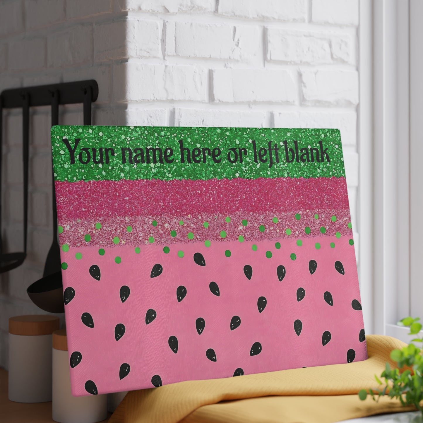 Tabla de cortar con brillo de sandía: divertida decoración de cocina de verano con personalización opcional