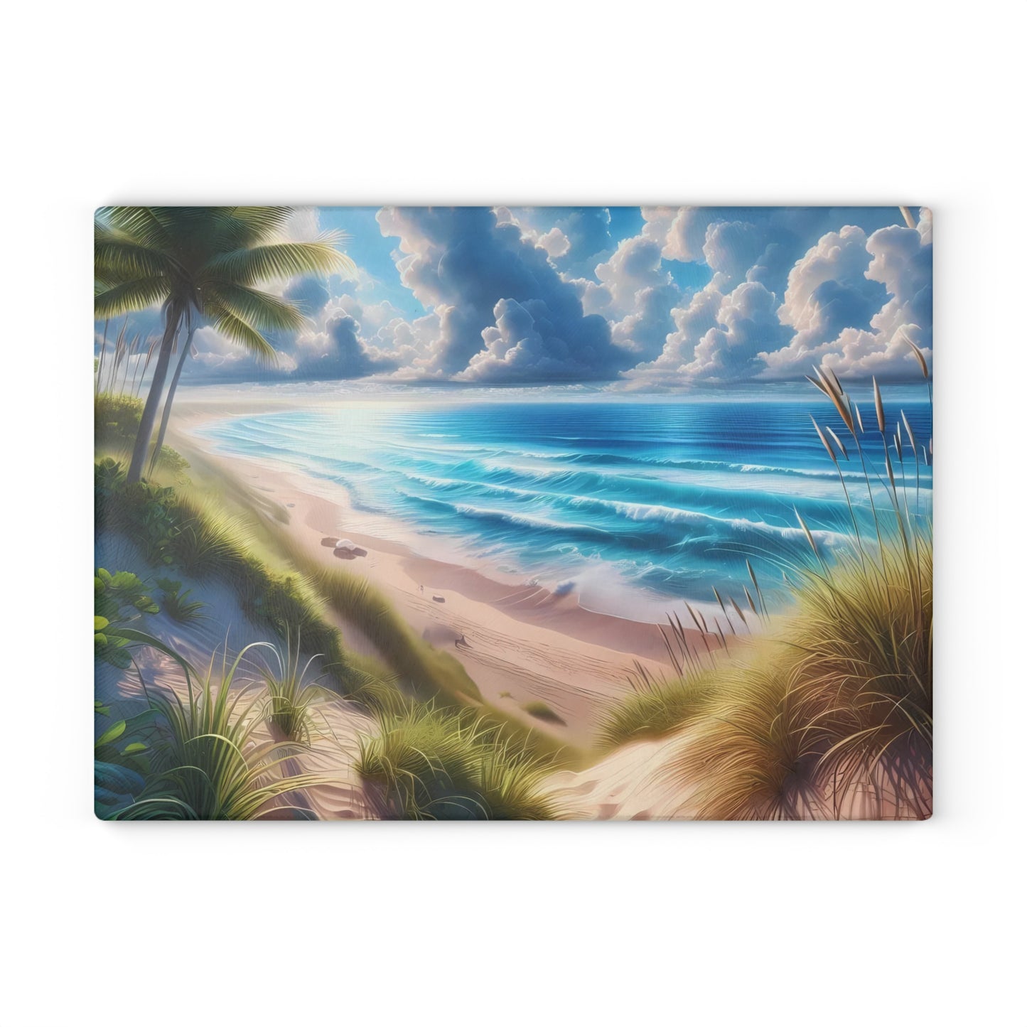 Tabla de cortar de vidrio con escena de playa, regalo para amantes de la playa, regalo de boda, regalo de fiesta de compromiso, regalo de cocina para recién casados, regalo de inauguración de la casa