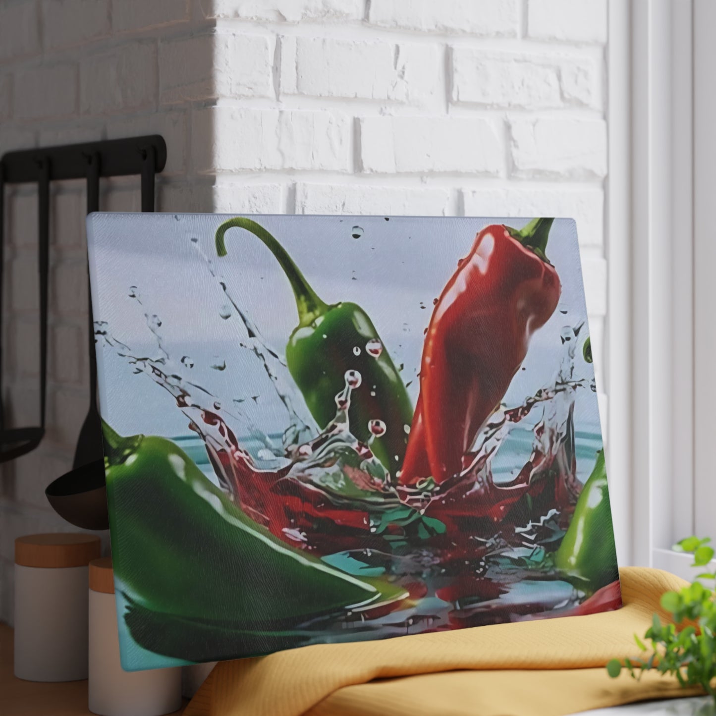 🌶️ Chili Pepper Splash Glass Cutting Board – Spicy Kitchen Vibes!