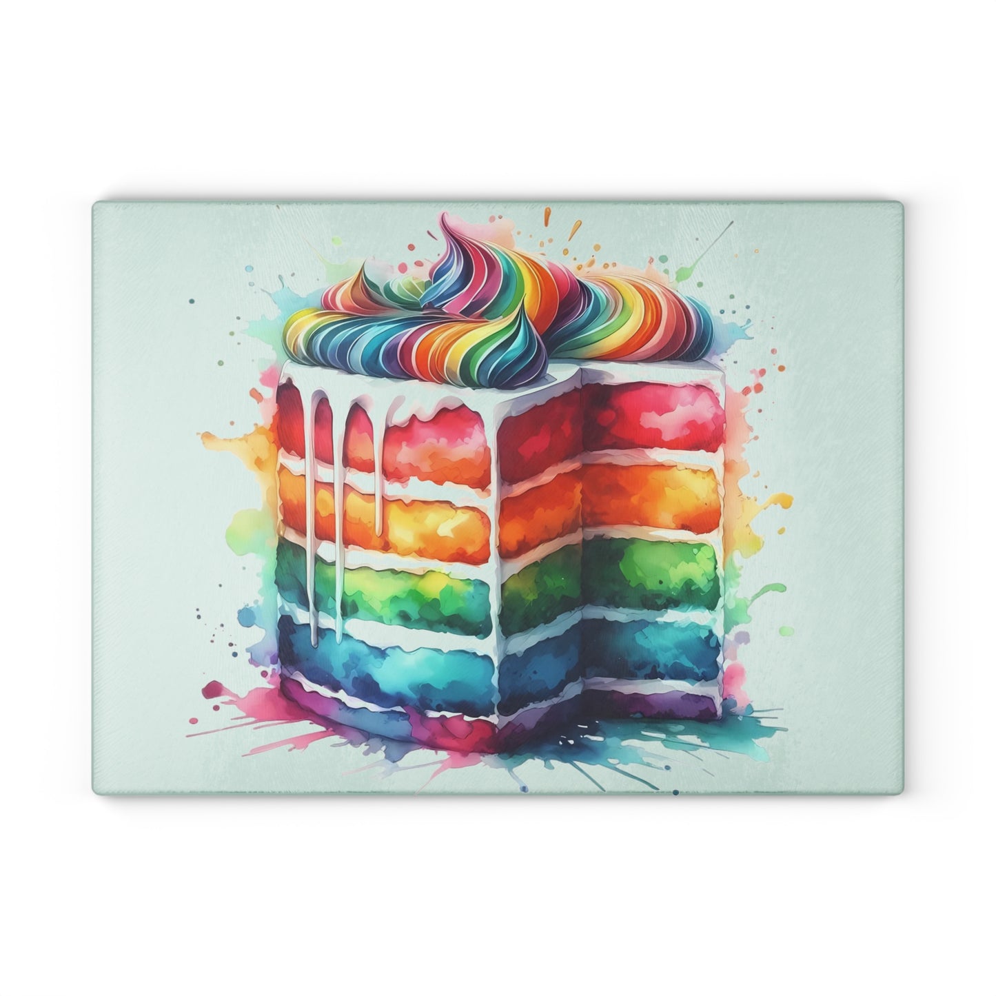 Tabla de cortar de vidrio templado con diseño de pastel arcoíris