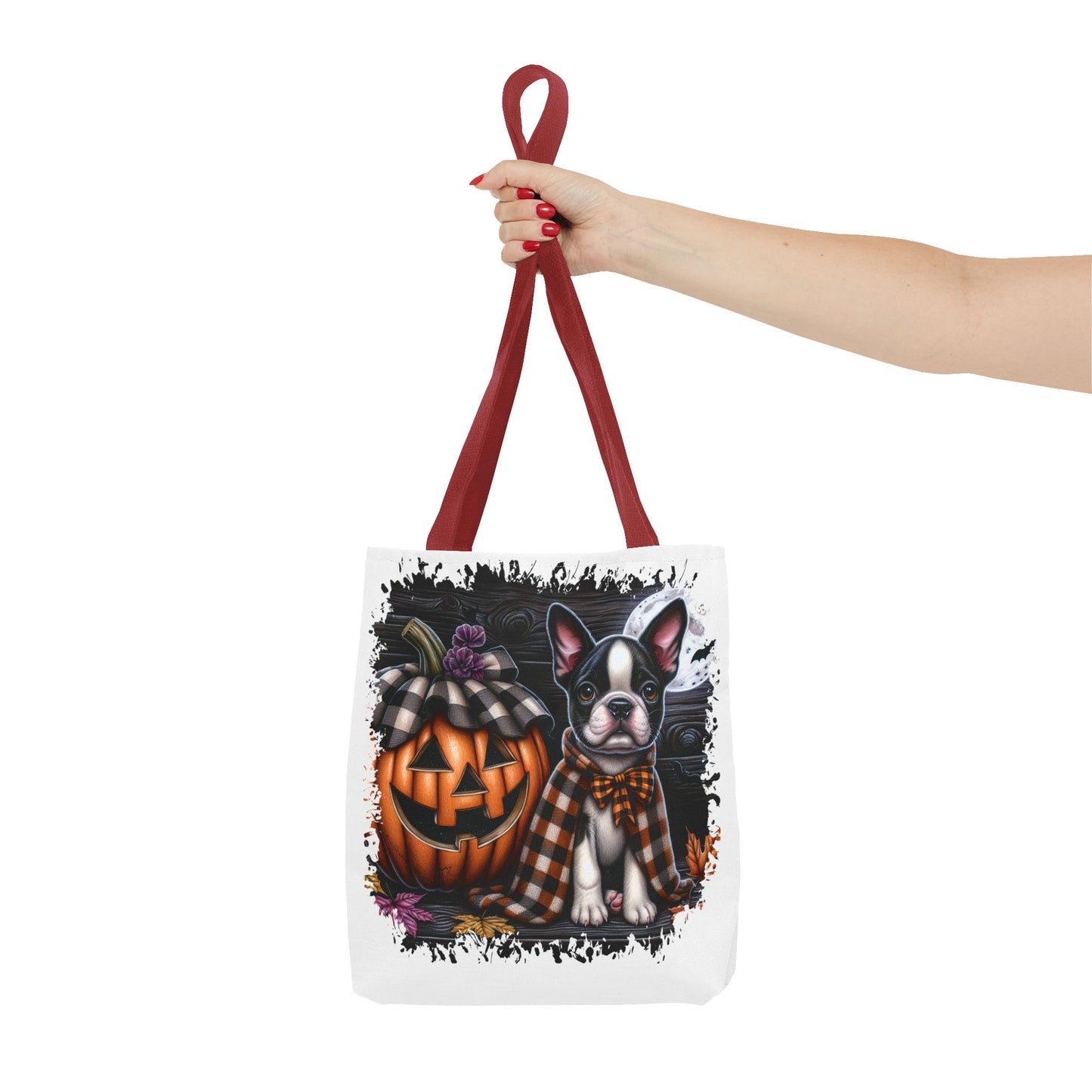 🎃 Boston Terrier Halloween Tote Bag – Spooky Cute with Plaid Style 🐾🖤👜