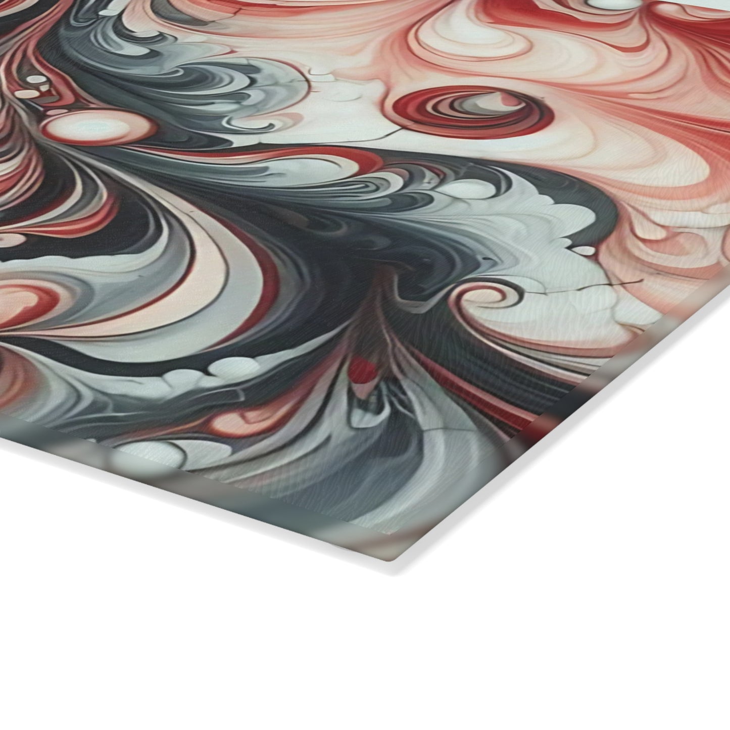 Tabla de cortar de vidrio con diseño de mármol rojo, negro y blanco: decoración de cocina moderna inspirada en el mármol, un regalo elegante y funcional.