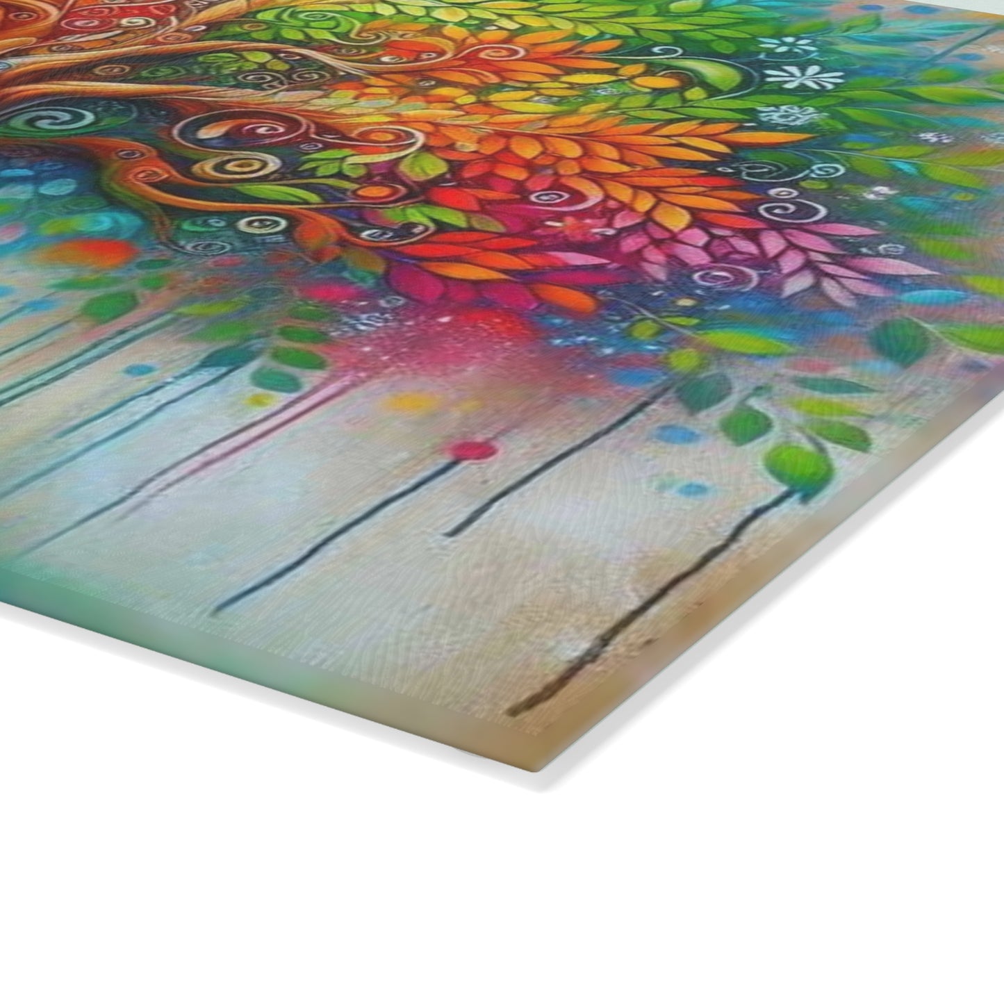 Colorful Tree of Life Tempered Glass Cutting Board