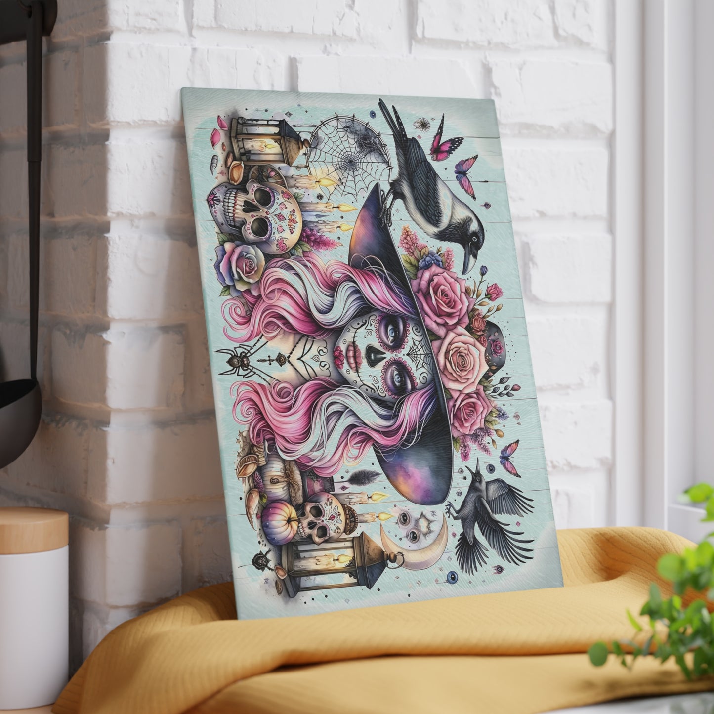 💀🌸 Enchanting Sugar Skull Witch Cutting Board – Mystical Elegance for Your Kitchen 🌙🕯️