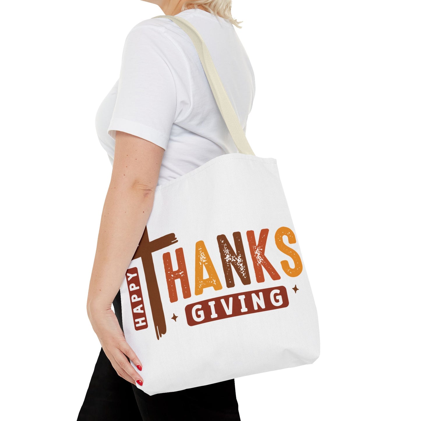 ✝️ Happy Thanksgiving Cross Tote – Faith & Gratitude in Fall Colors 🍂