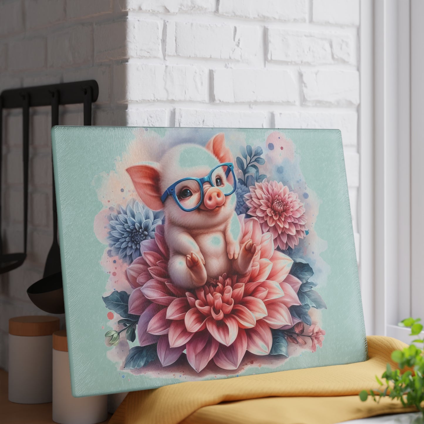 🐷🌸 Adorable Piglet with Glasses Cutting Board – Sweet Farmhouse Charm for Your Kitchen 🌸🐷