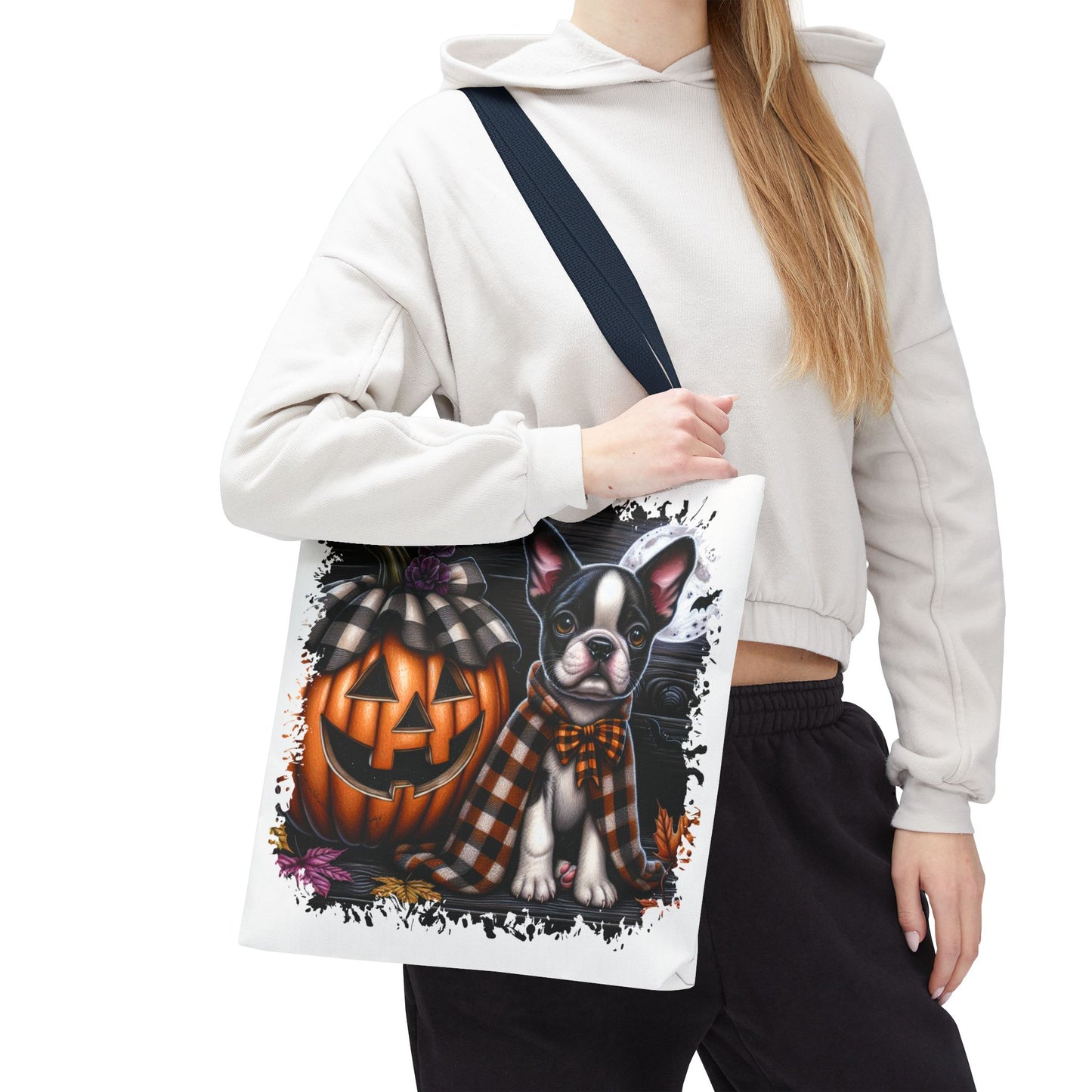 🎃 Boston Terrier Halloween Tote Bag – Spooky Cute with Plaid Style 🐾🖤👜