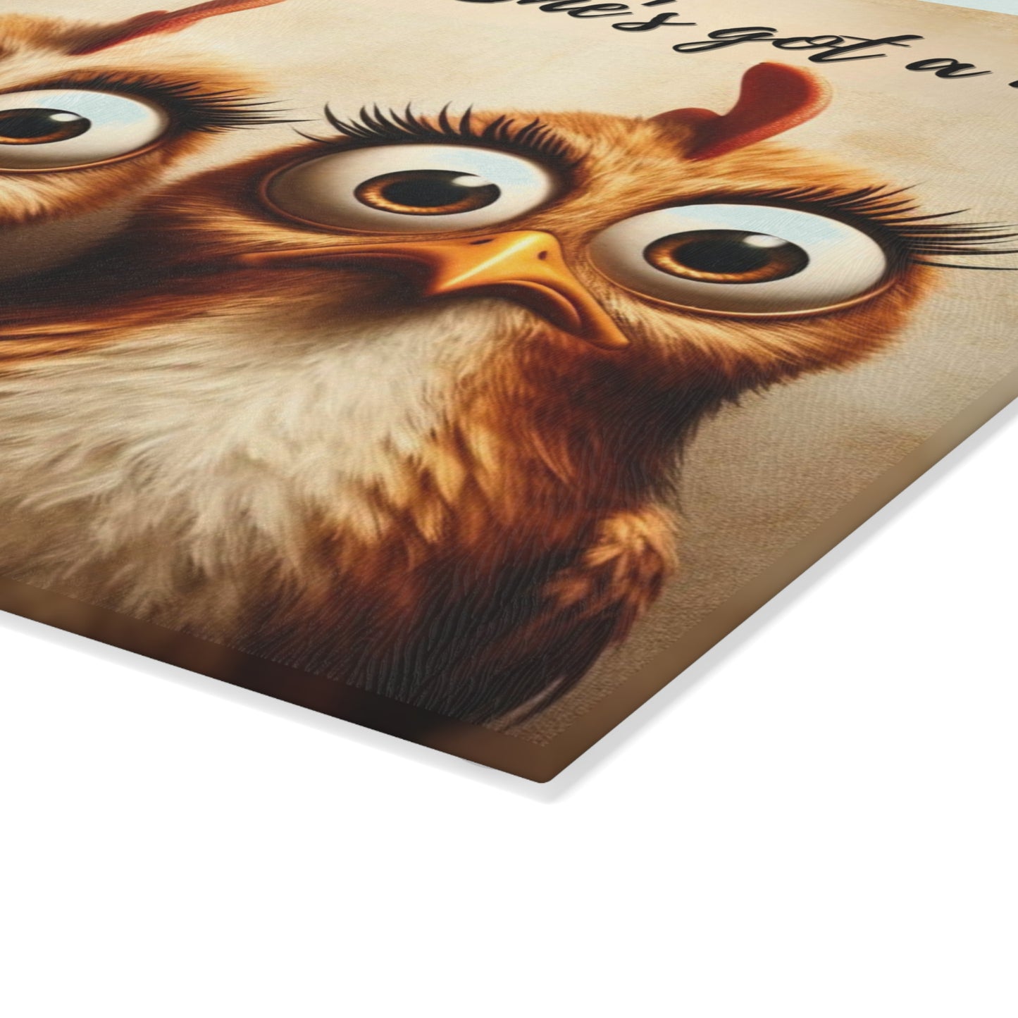 🐔💨 “RUN! She’s Got a Knife!” Glass Cutting Board – Screaming Chicken Kitchen Humor 😂🔪