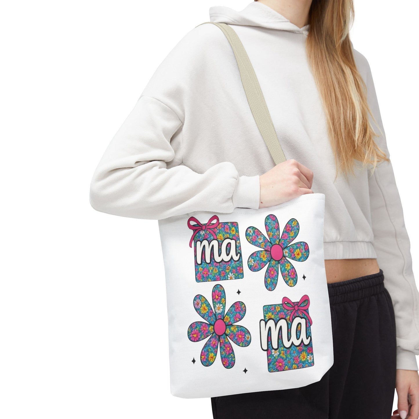 Bolso Tote Floral "ma": Un Accesorio Divertido y Brillante para Mamá