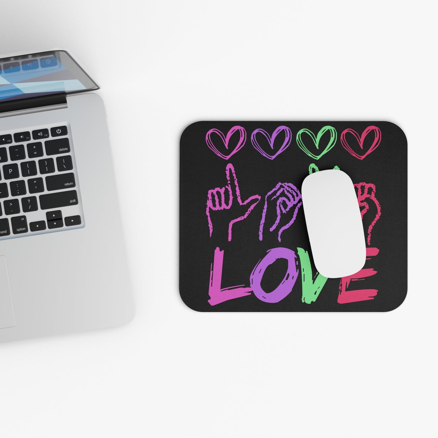 ๐ฑ๏ธ๐ค๐ ASL LOVE Mouse Pad โ Neon Hearts & Sign Language Desk Art