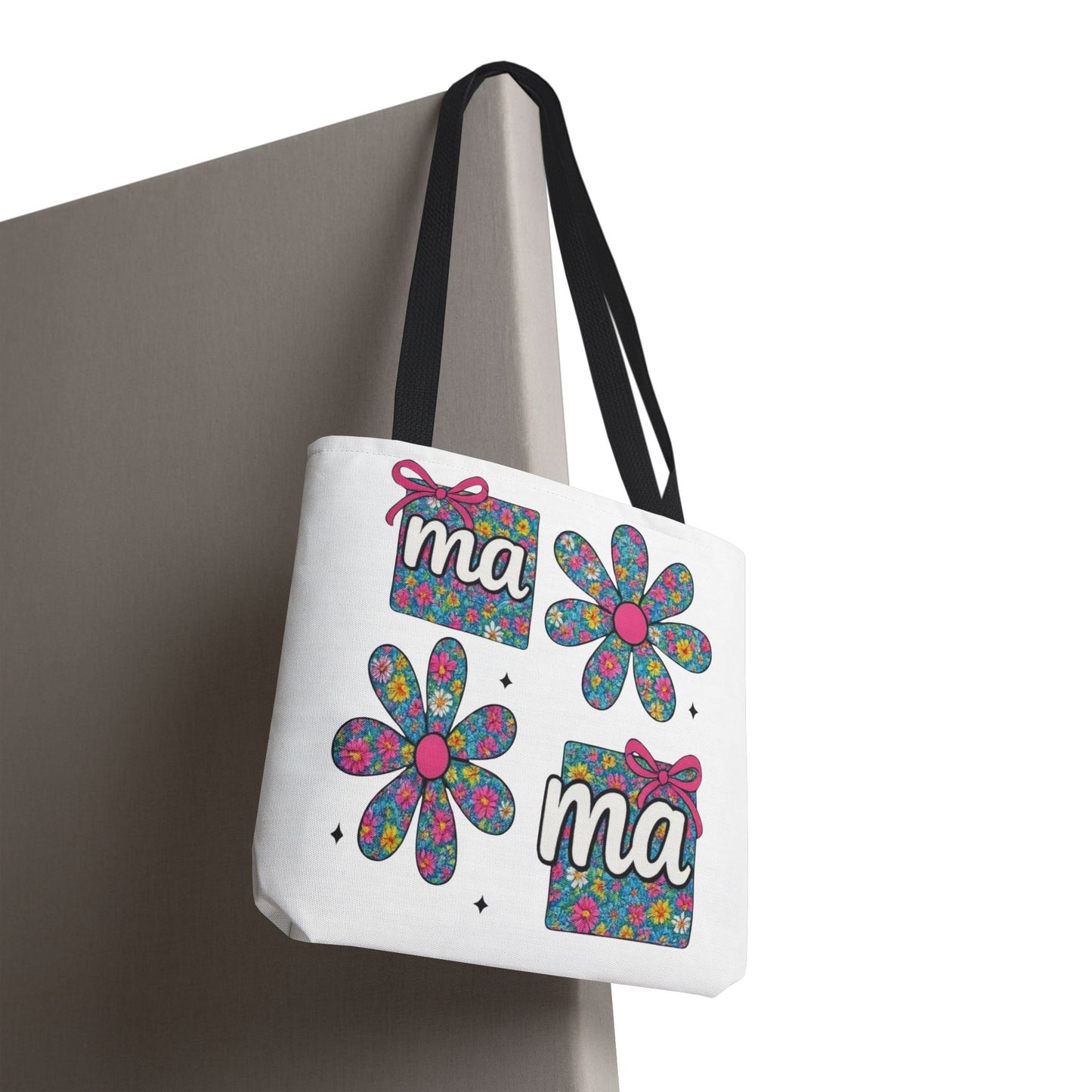 Bolso Tote Floral "ma": Un Accesorio Divertido y Brillante para Mamá