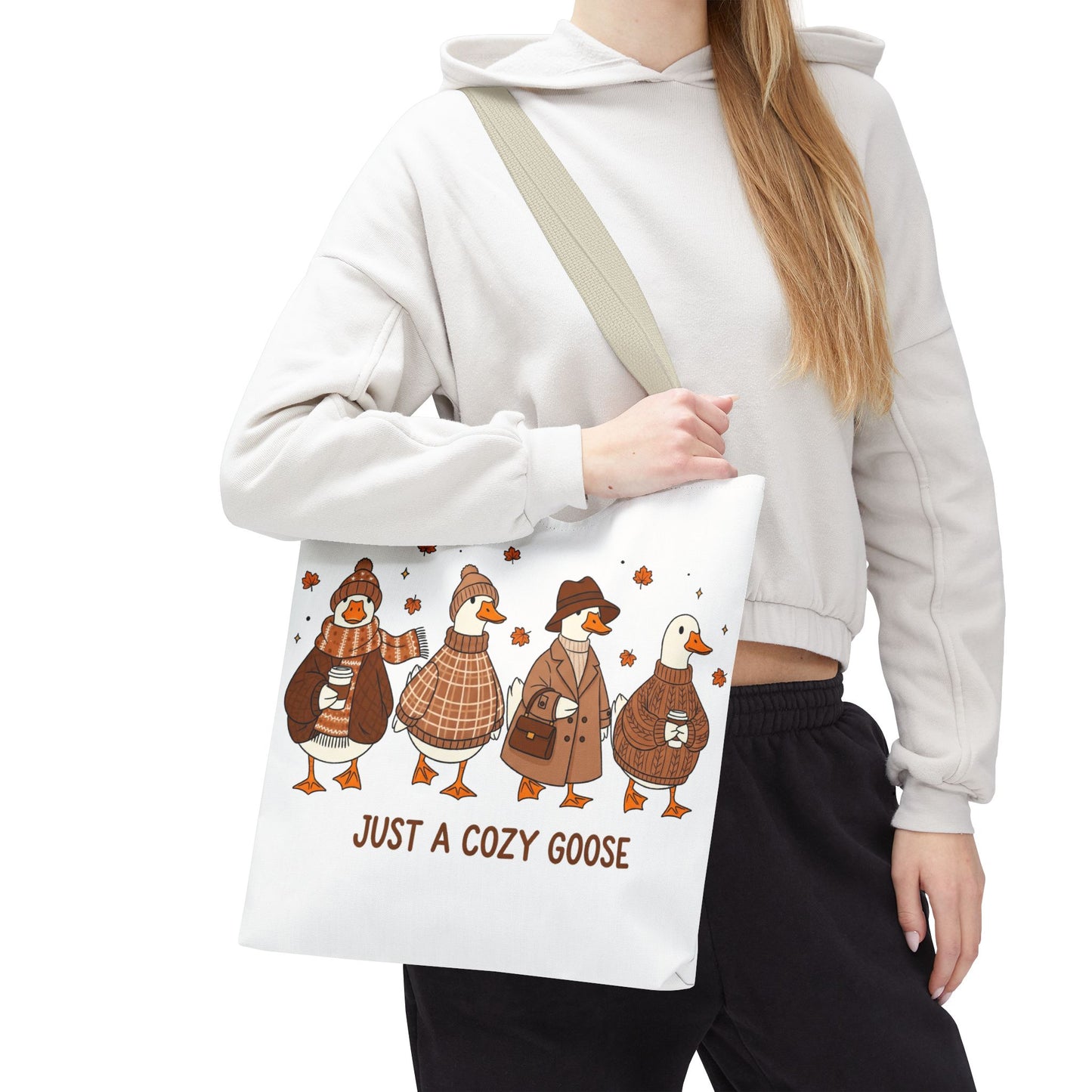 🪶 Just a Cozy Goose Tote Bag – Fall Fashion with Feathered Charm