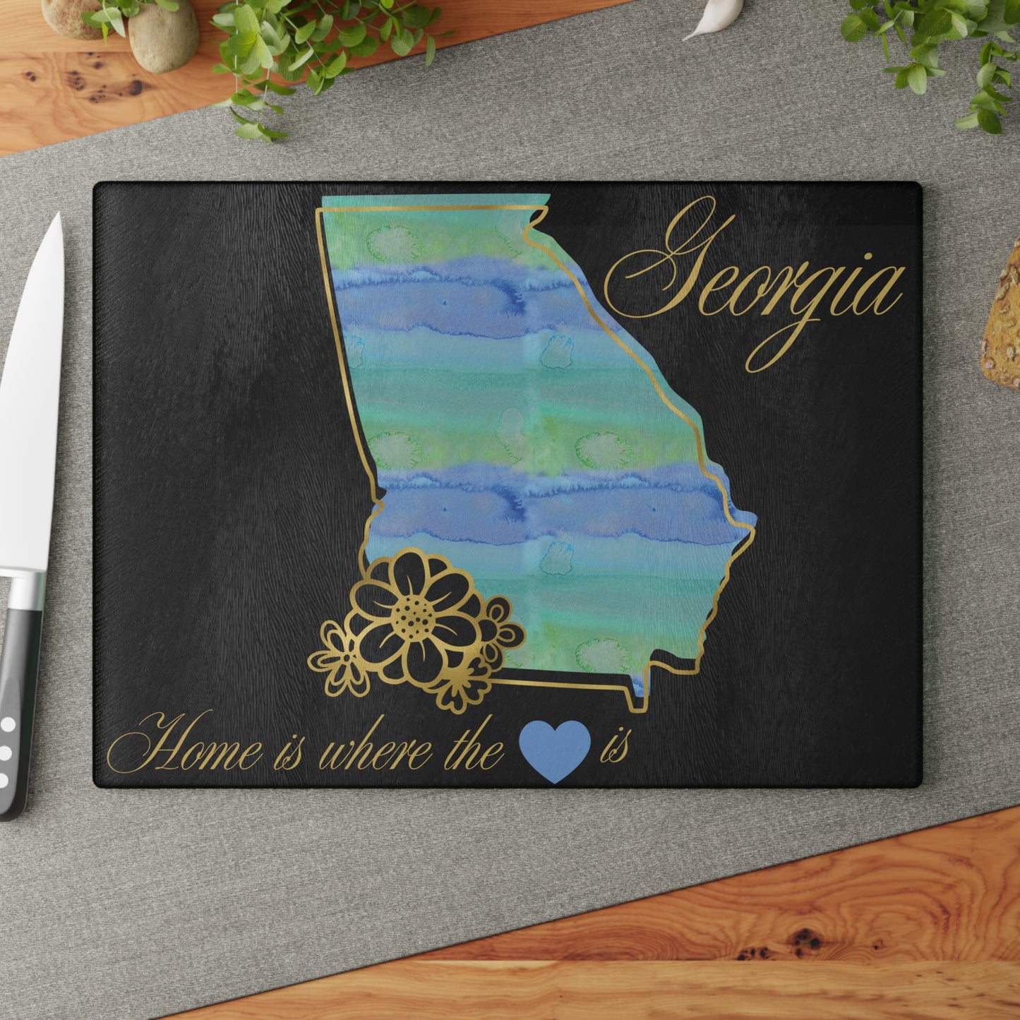 💙 Georgia State Cutting Board – Southern Roots with Watercolor Elegance