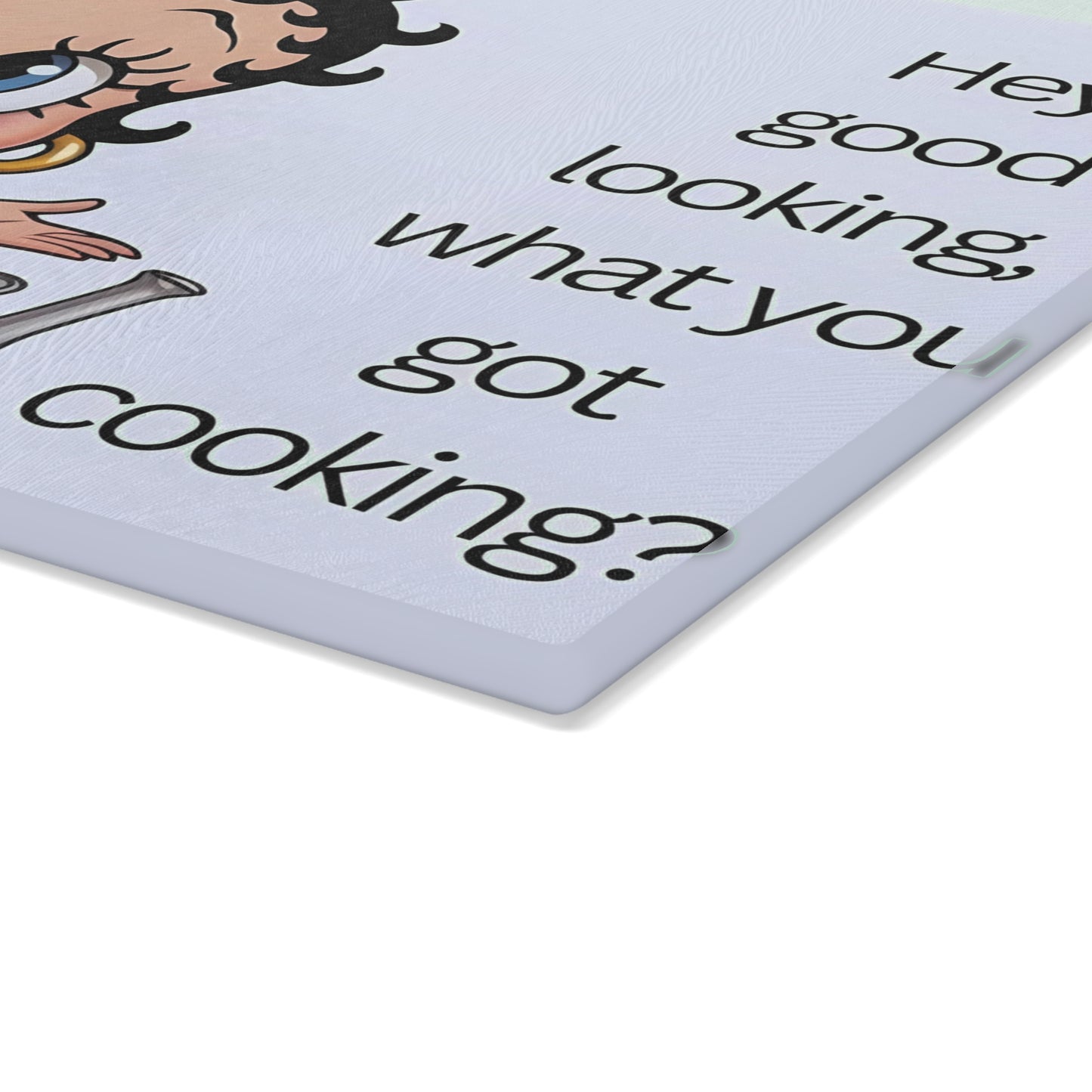 👩🍳 Retro Chef Girl Glass Cutting Board – “Hey Good Looking, What You Got Cooking?”