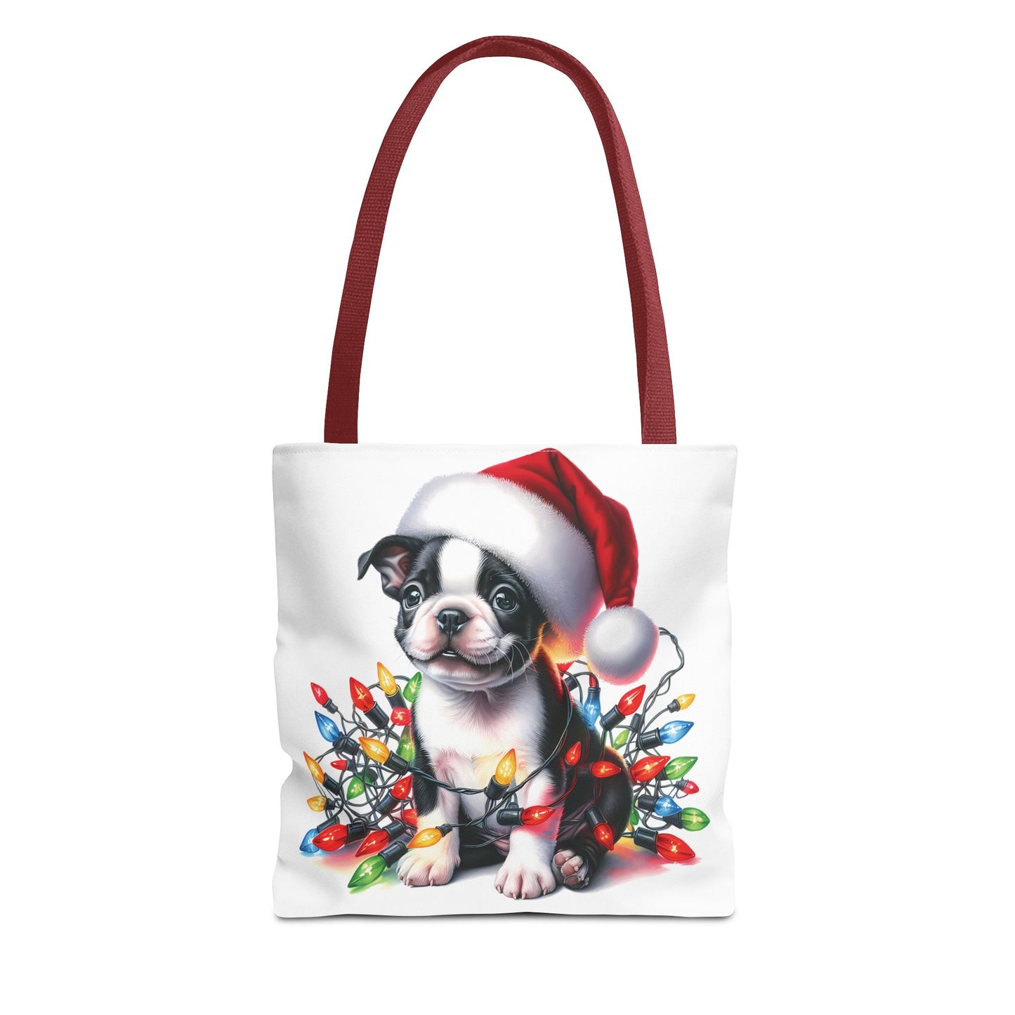 👜 Boston Terrier Christmas Lights Tote Bag – Holiday Sparkle Meets Puppy Love 🎄