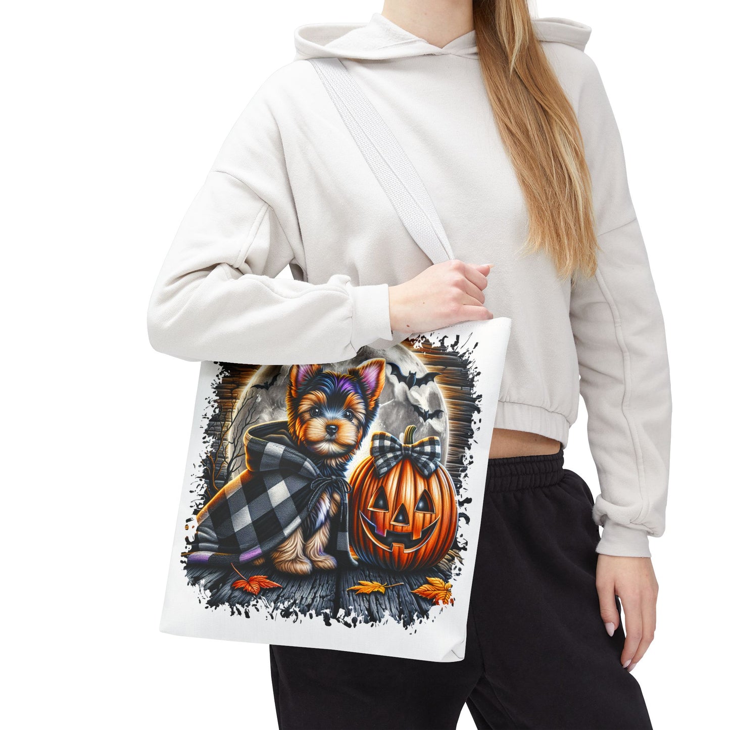 ๐ Yorkie Halloween Tote Bag โ Spooky Cute & Plaid Perfect ๐พ๐ค๐