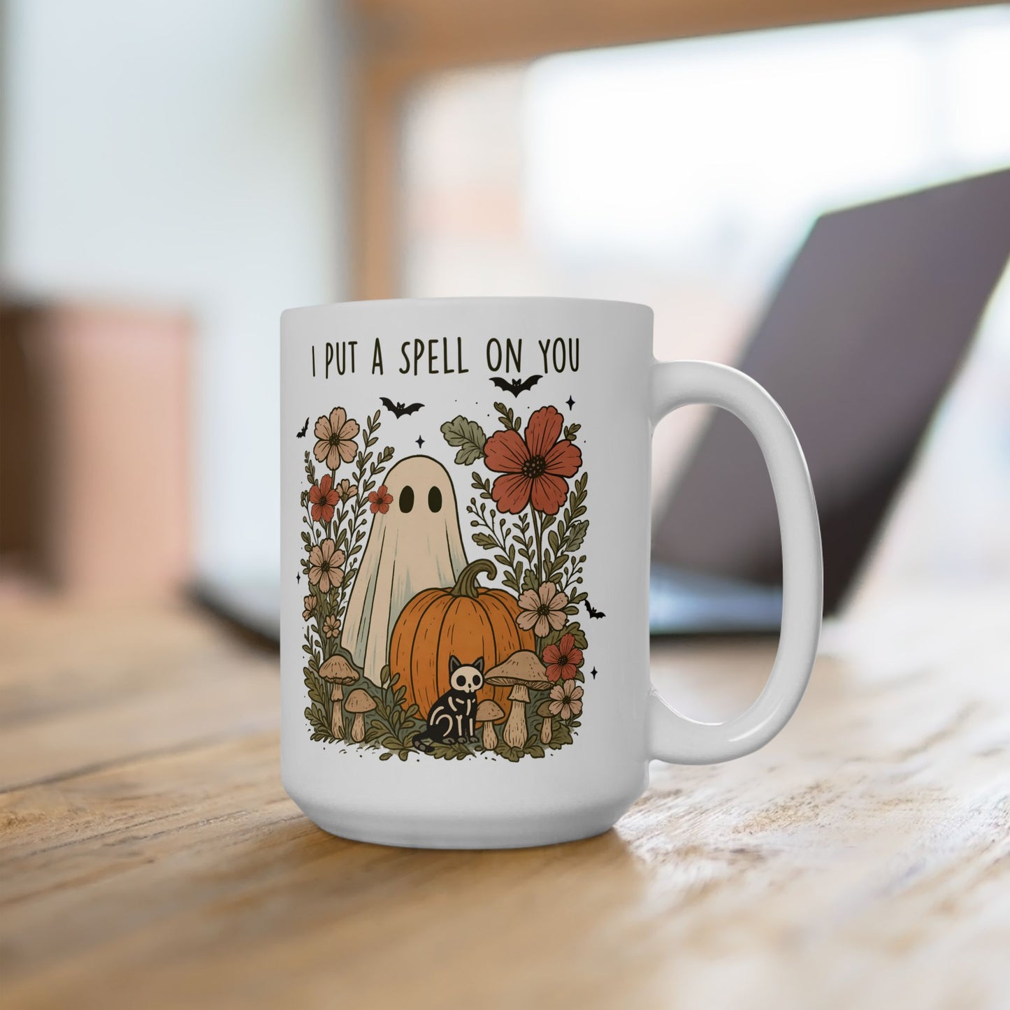 🎃 "I Put a Spell on You" Halloween Mug – Ghostly Charm with Autumn Blooms 👻🍄