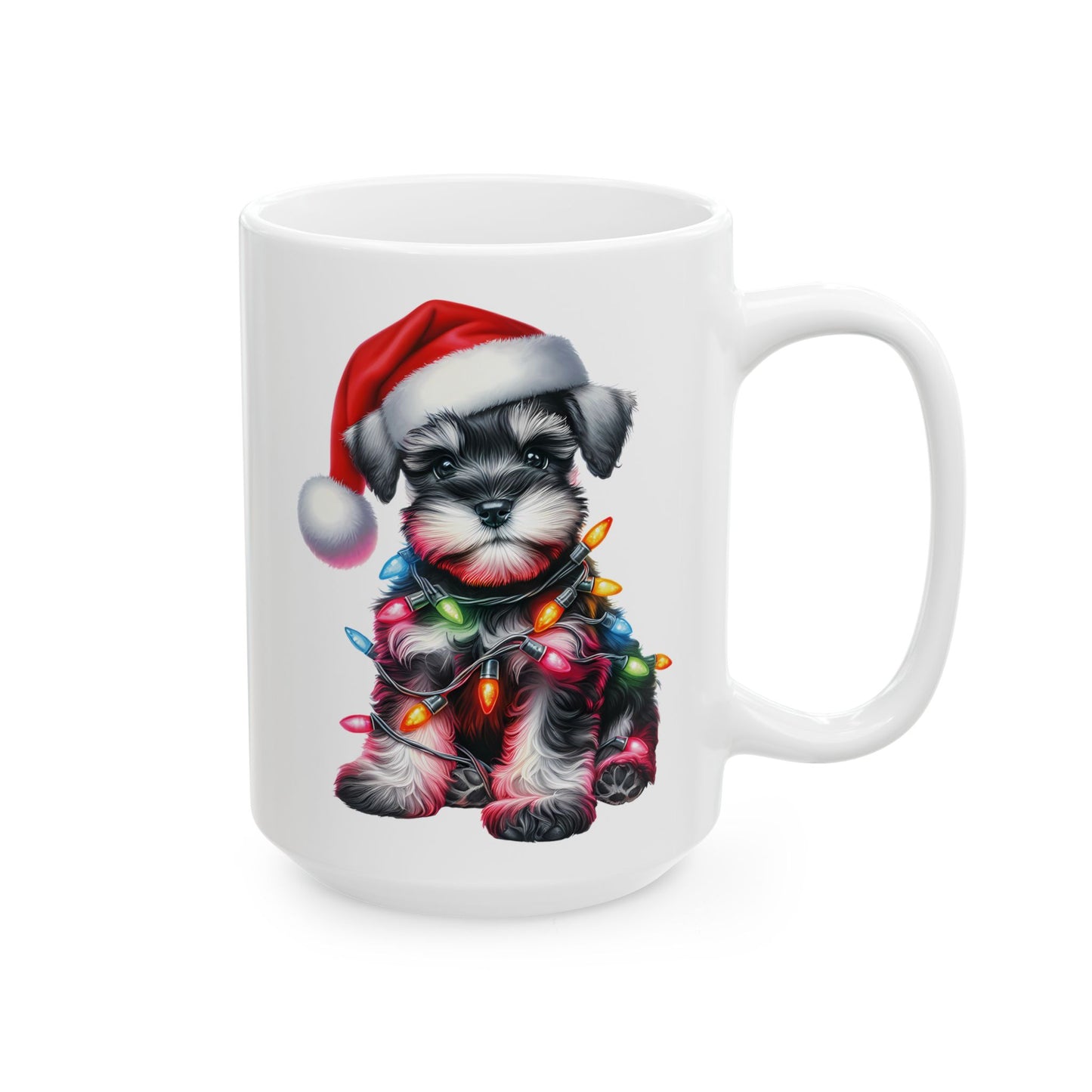 🎄 Miniature Schnauzer Christmas Mug – Holiday Cheer with a Pup in Lights 🐾