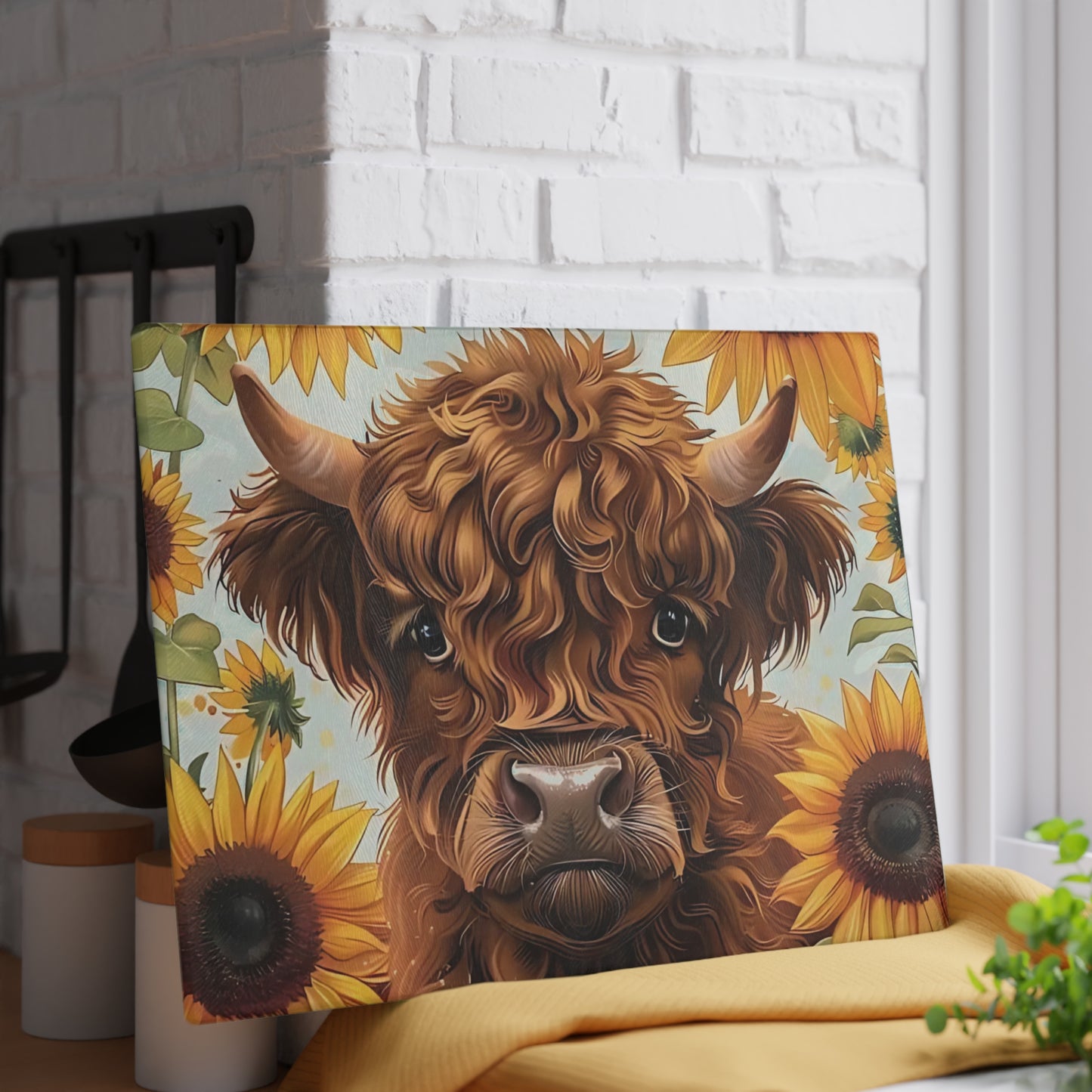 Tabla de cortar de vaca, tabla de cortar de vidrio templado, tabla de charcutería, tabla de cortar, regalo de inauguración de la casa, tabla de cortar personalizada, vaca de las Tierras Altas