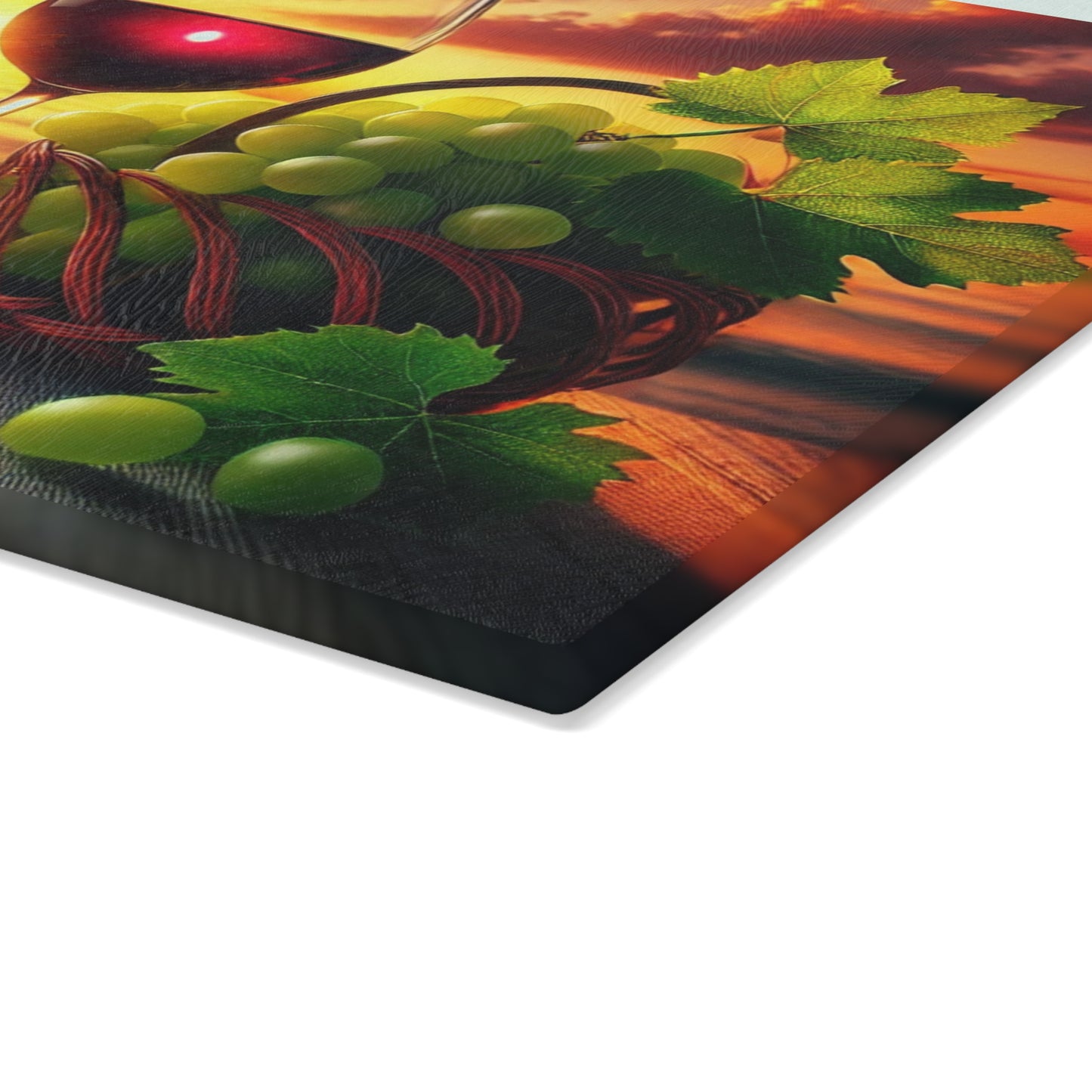 🍷🌅 Sunset Sips – Wine and Grapes Glass Cutting Board for Elegant Kitchen Vibes 🍇