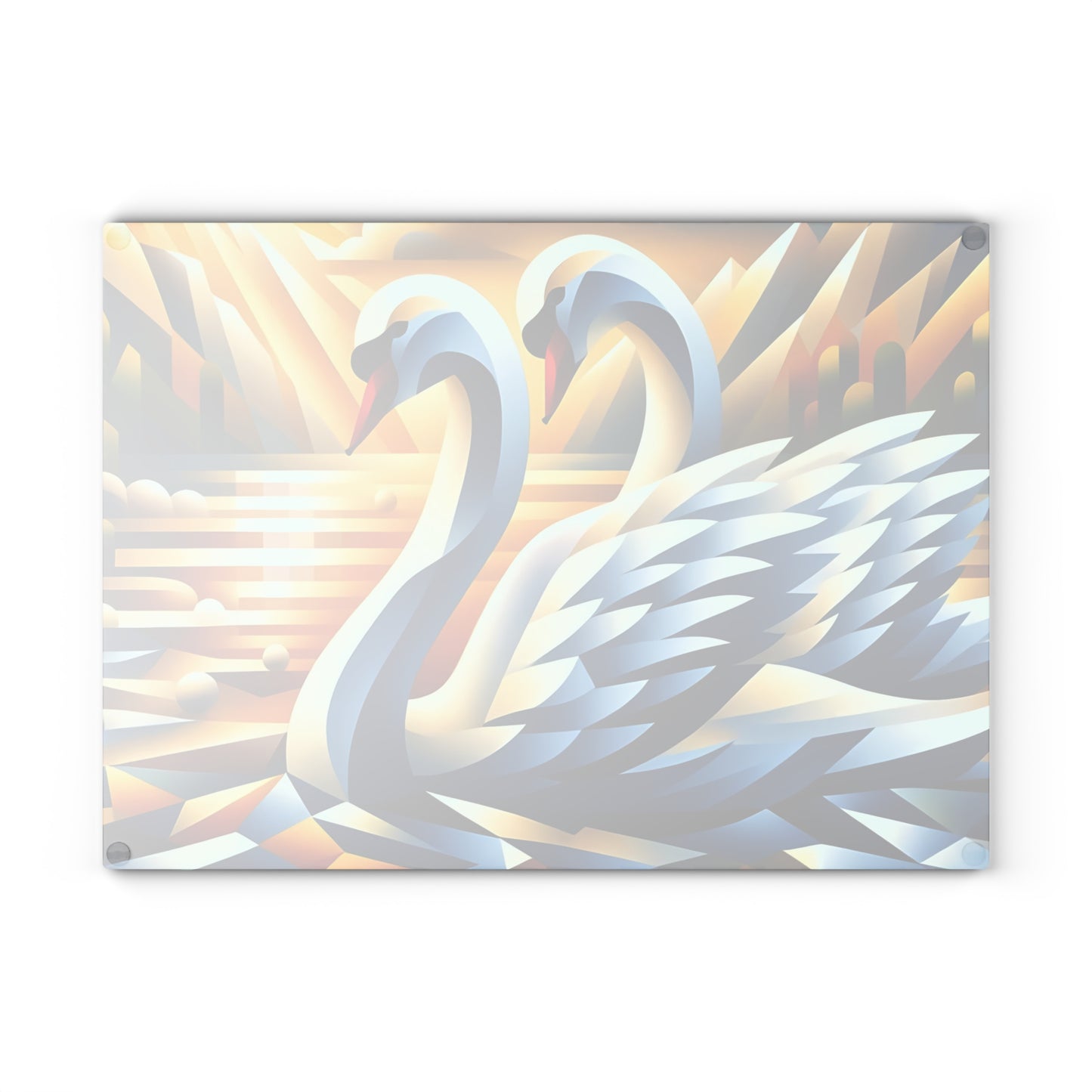 Two Cubist Swans Glass Cutting Board – Artistic River Scene