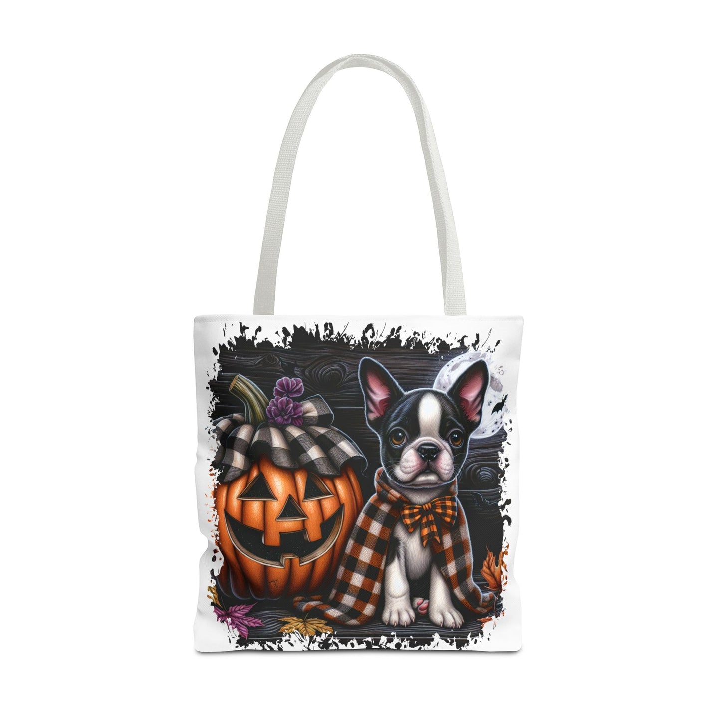 🎃 Boston Terrier Halloween Tote Bag – Spooky Cute with Plaid Style 🐾🖤👜
