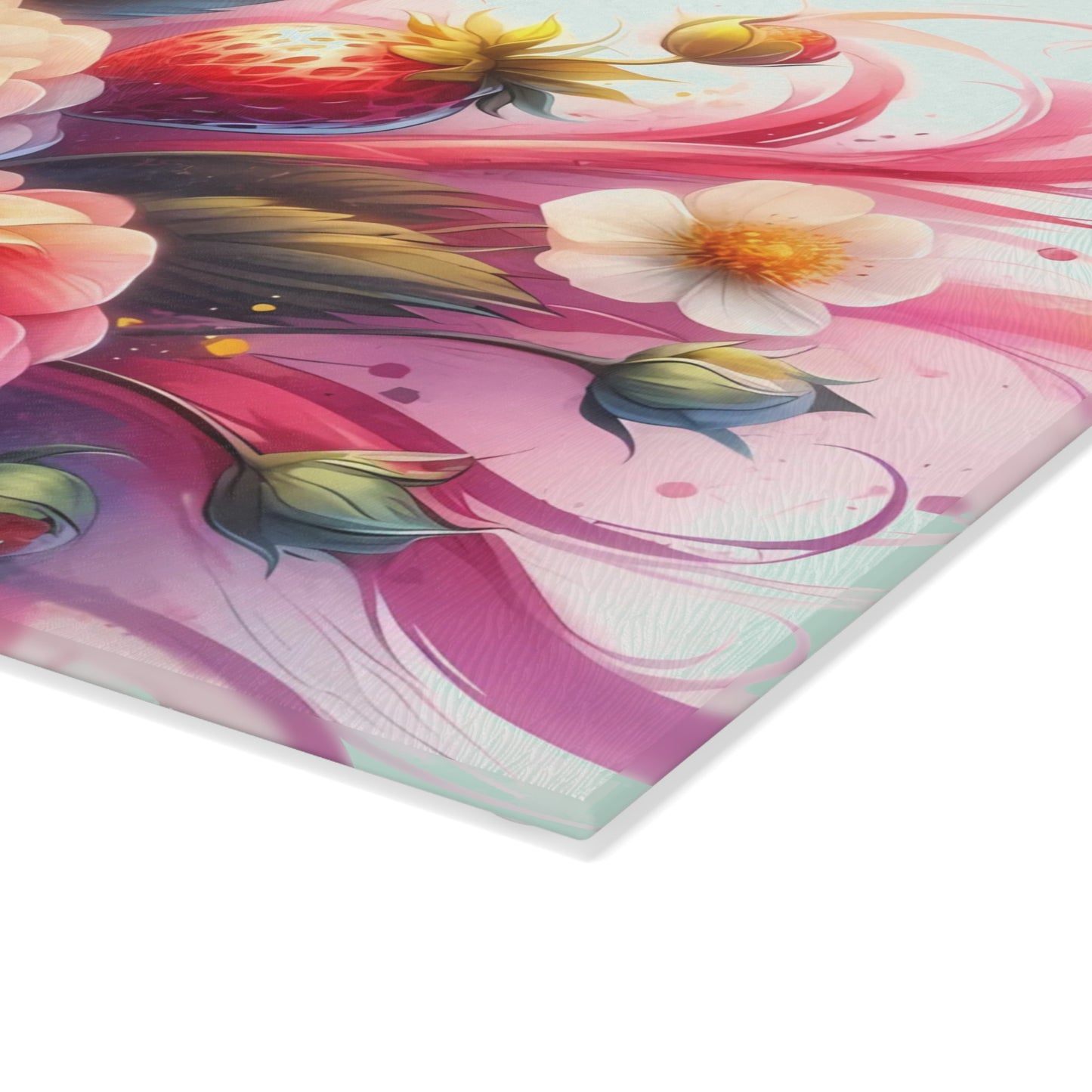 🍓🌸 Strawberry Floral Swirl Cutting Board – Elegant Berry Blooms for Your Kitchen