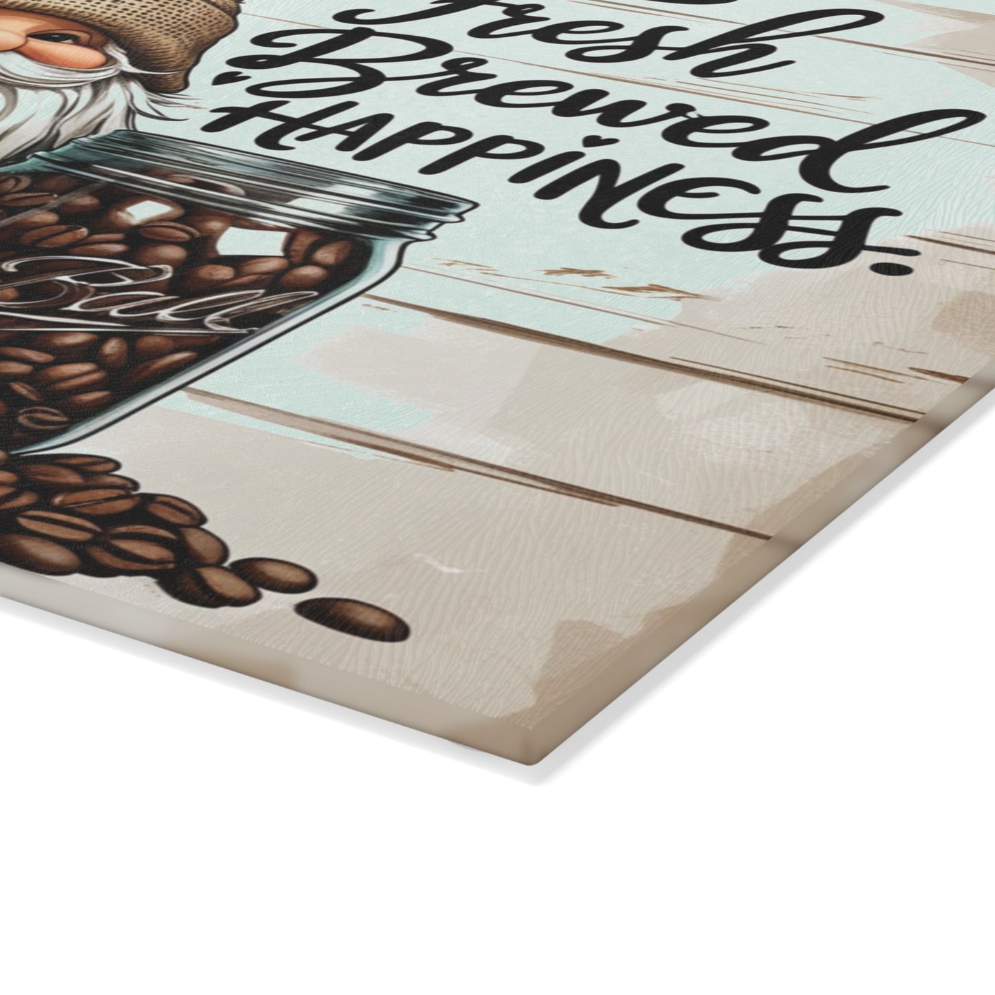 ☕🧙 Fresh Brewed Happiness Cutting Board – Rustic Coffee Gnome Kitchen Décor with Beans & Charm 🌿✨
