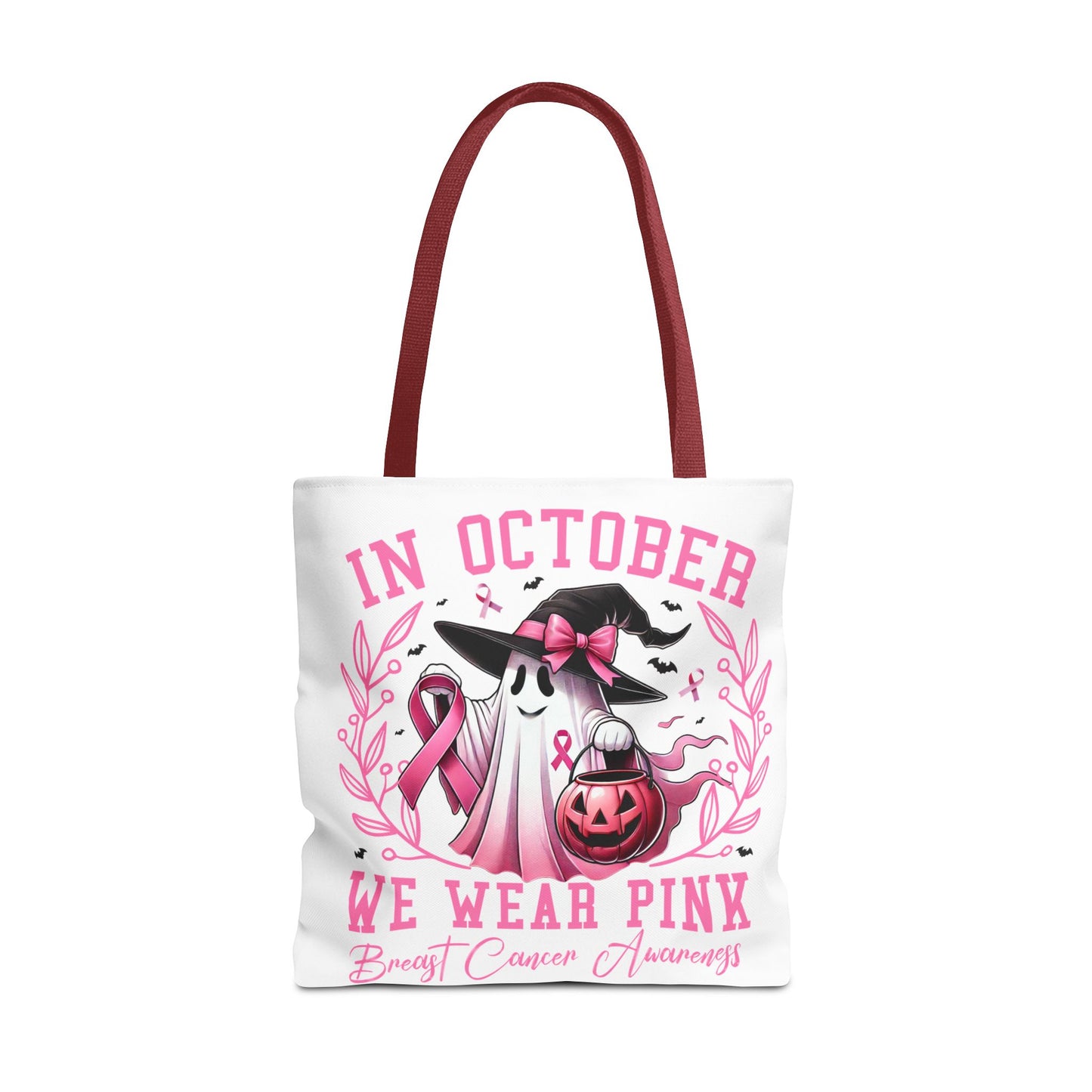 🎀 In October We Wear Pink Tote Bag – Breast Cancer Awareness with Spooky Charm 🎃