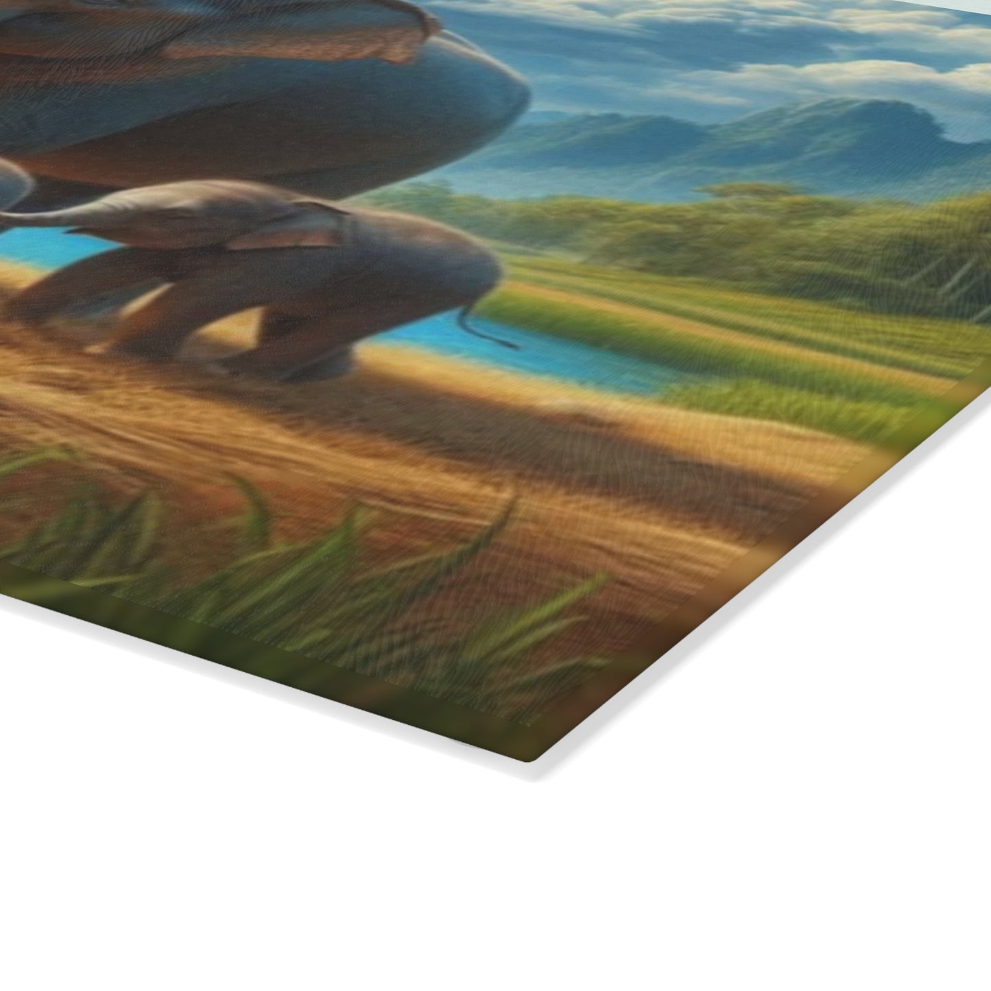 🐘🌿 Elephant Family Glass Cutting Board – Serene Nature Elegance for Your Kitchen 🌊