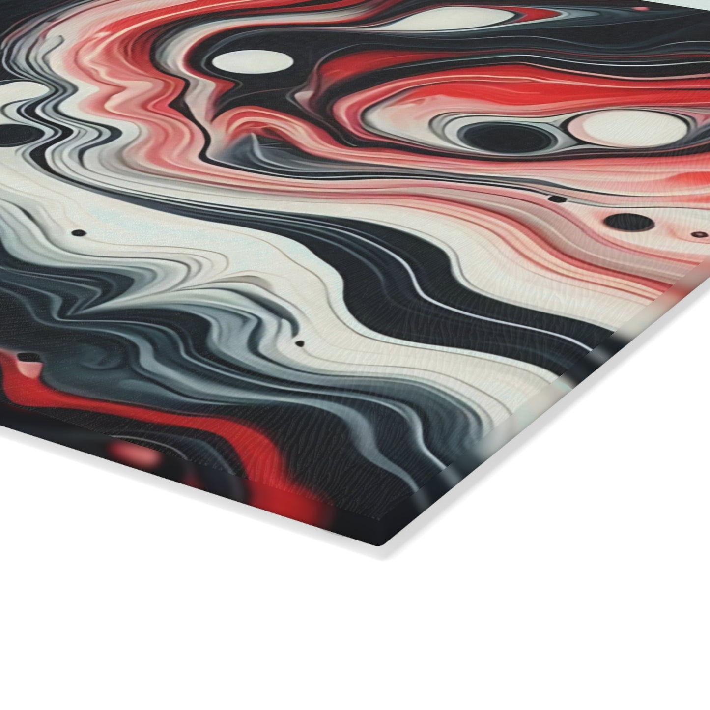 Tabla de cortar de vidrio con diseño de mármol rojo, negro y blanco: decoración de cocina moderna inspirada en el mármol, un regalo elegante y funcional.