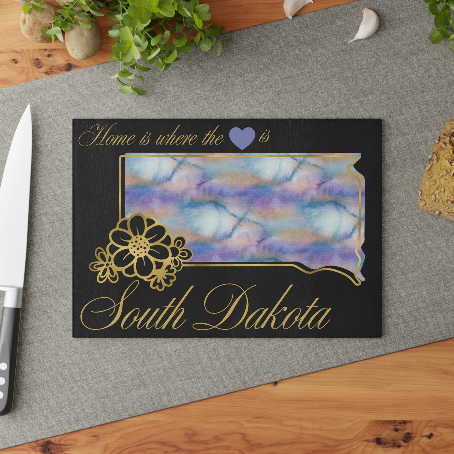 🌾 South Dakota Floral State Cutting Board – Prairie Pastels with Golden Accents 🌼