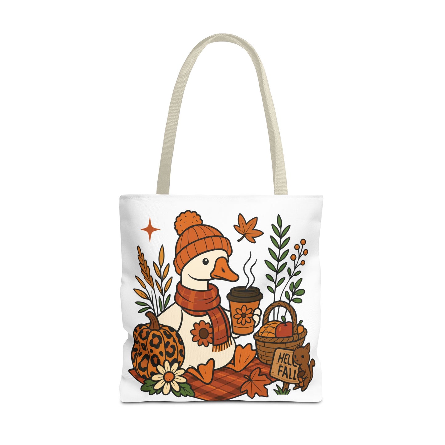 🧣 Hello Fall Cozy Duck Tote Bag – A Quirky Autumn Hug in a Bag 🍂🦆