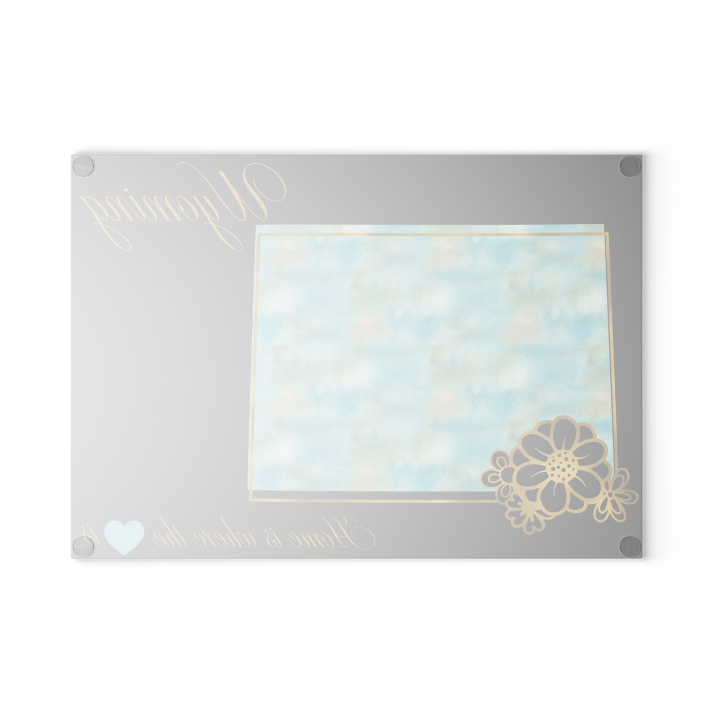 🌿 Wyoming Floral State Cutting Board – Sky Blue Serenity Meets Rustic Gold 🌿