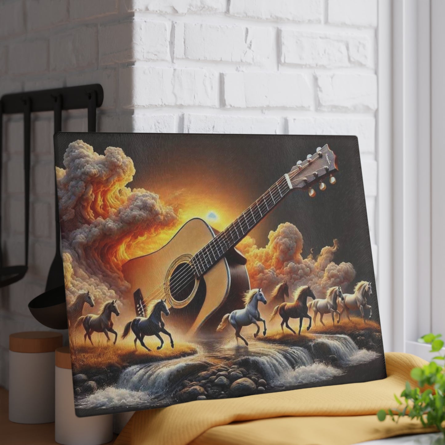 Horse and Guitar, Rustic Decor, Horse Lover Gifts, Music Kitchen Accessories, Glass Cutting Board, Country Home Decor, Rustic Cutting Board