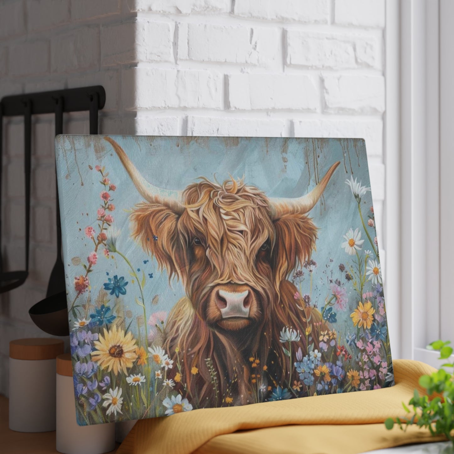 Tabla de cortar de vaca, tabla de cortar de vidrio con diseño de vaca de las Highlands, decoración de cocina con diseño de vaca, tabla de cortar para regalo de casa nueva, tabla de charcutería, regalos de vaca de las Highlands
