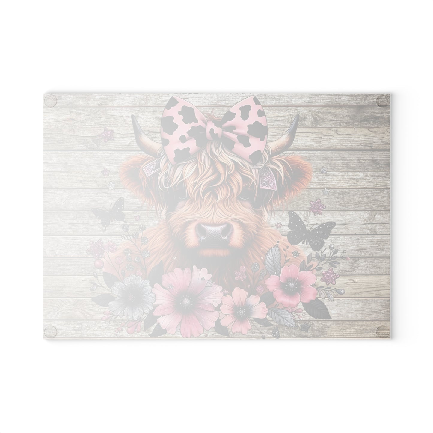 🐮 Pink Bow Highland Cow Cutting Board – Rustic Farmhouse Charm Meets Floral Elegance 🌸