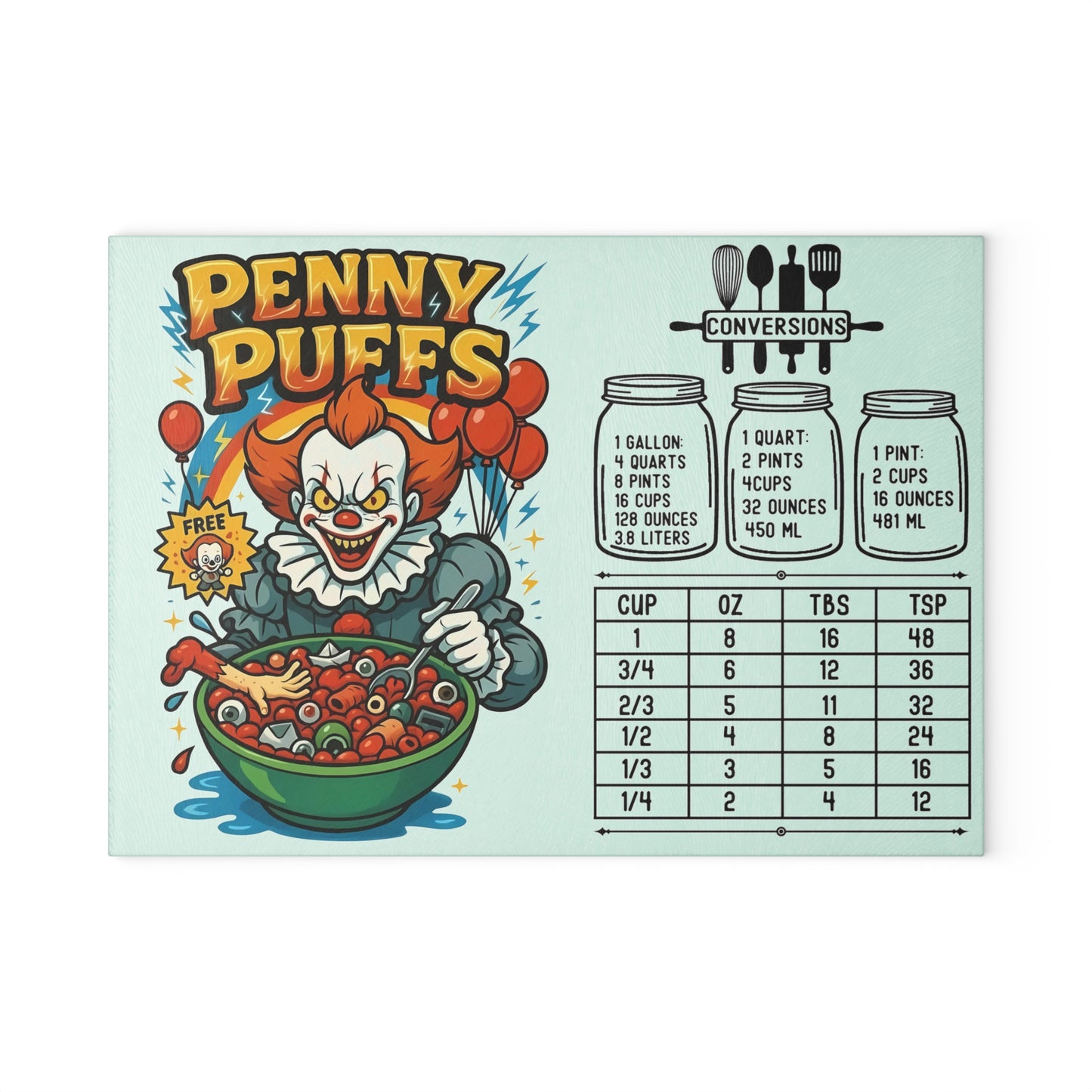 🎈 Penny Puffs Cutting Board – Creepy Clown Crunch for Your Kitchen 🤡🥣