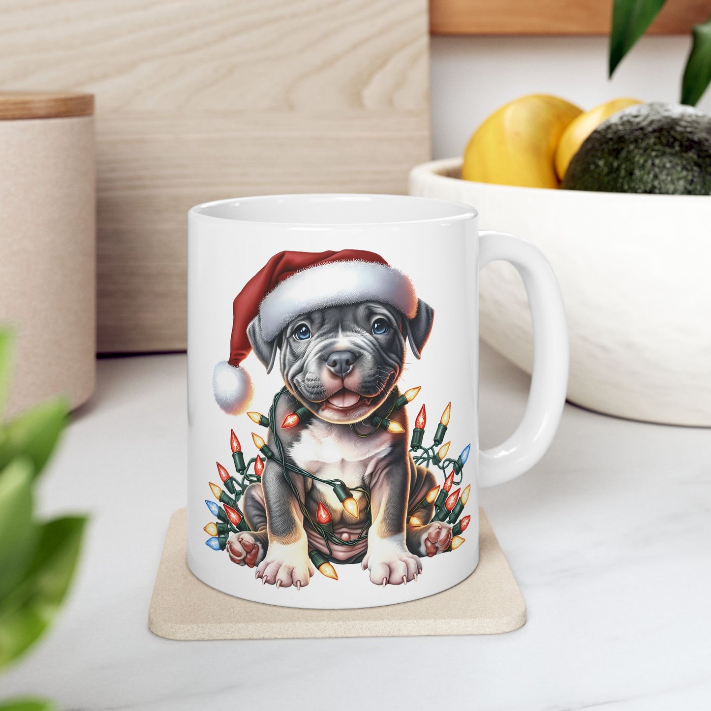 🎄 Pitbull Christmas Lights Mug – Holiday Cheer for Dog Lovers 🐾