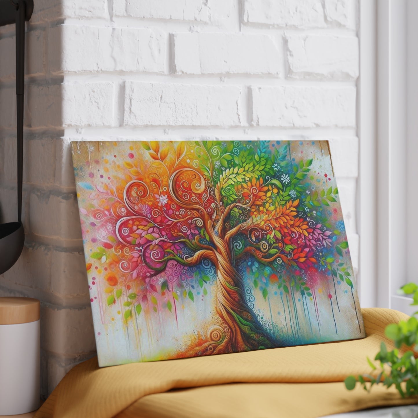 Colorful Tree of Life Tempered Glass Cutting Board