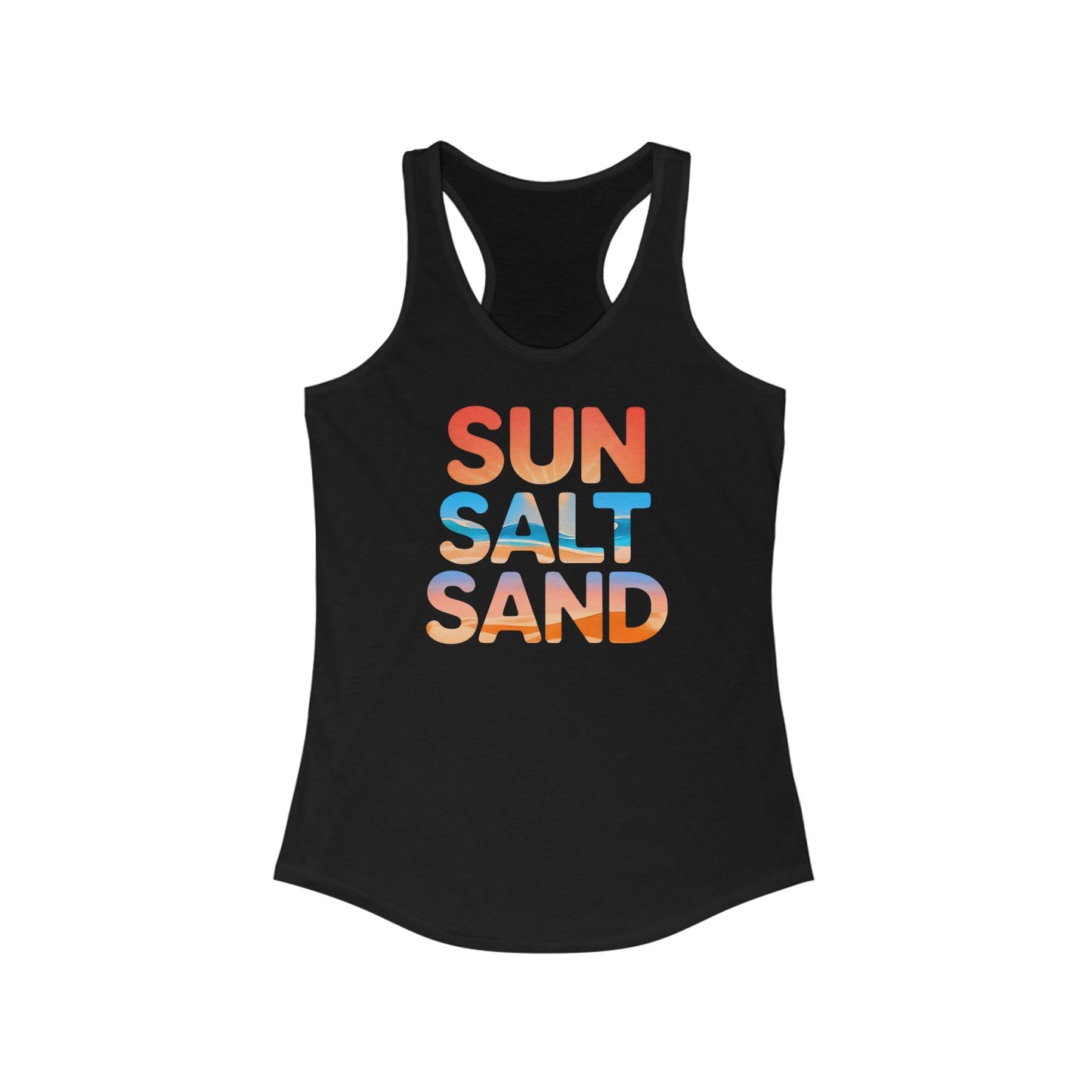 Camiseta de tirantes con espalda nadadora Sun Salt Sand – Gráfico minimalista de playa de verano | Camiseta de tirantes con estilo costero para mujer